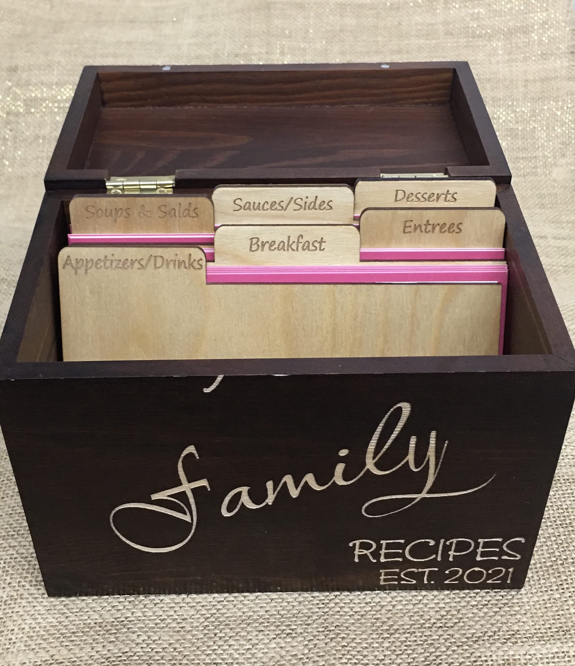 Personalized Recipe Box with Dividers - Custom Engraved Wooden Recipe Organizer in Mahogany Finish for Family & Home Kitchen Storage | Perfect for Recipe Cards, Cooking Gifts & Kitchen Organization
