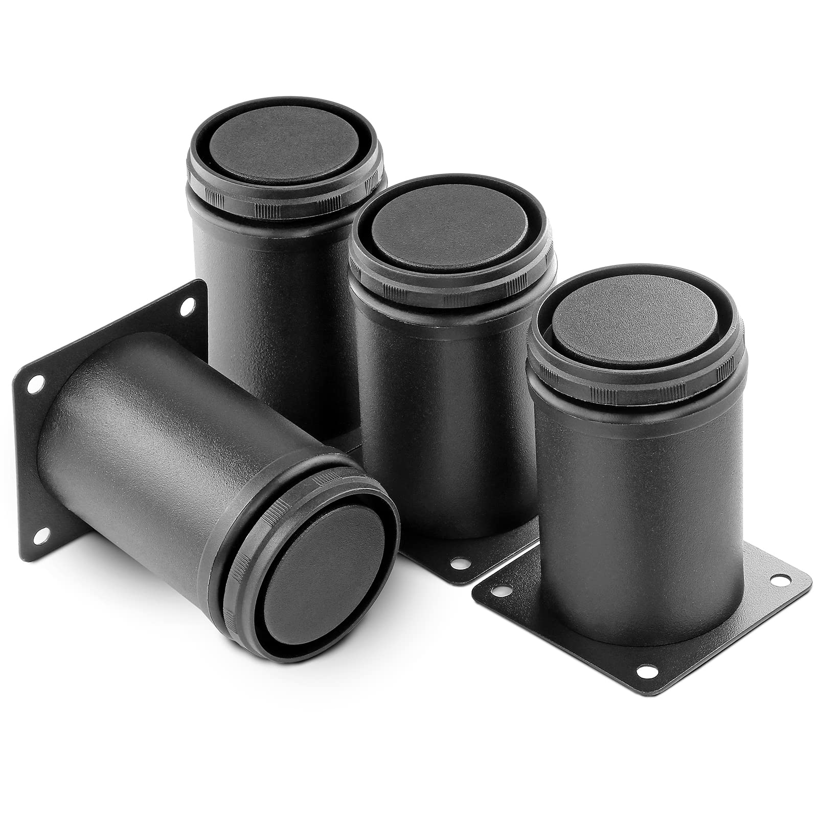 3 Inch Adjustable Stainless Steel Furniture Legs - Round Black Metal Legs for Coffee Table, Cabinet, Desk, Sofa & Shelves (Pack of 4) | Durable & Stylish Home Decor Upgrade