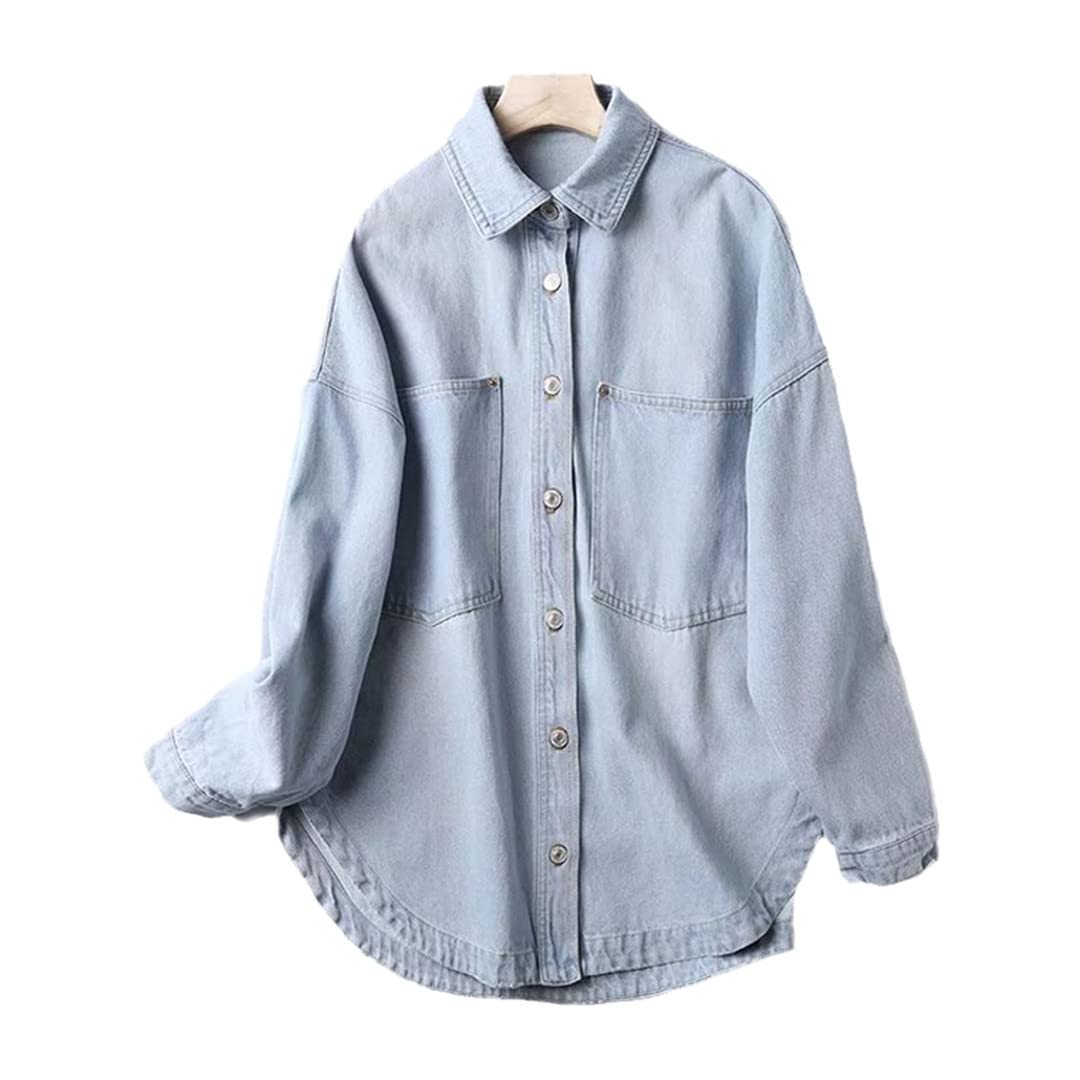 Women's Denim Shirt Jacket - Long Sleeve Spring Cardigan with Pockets | Cowboy Style Jean Jacket for Casual Outfits & Outdoor Adventures
