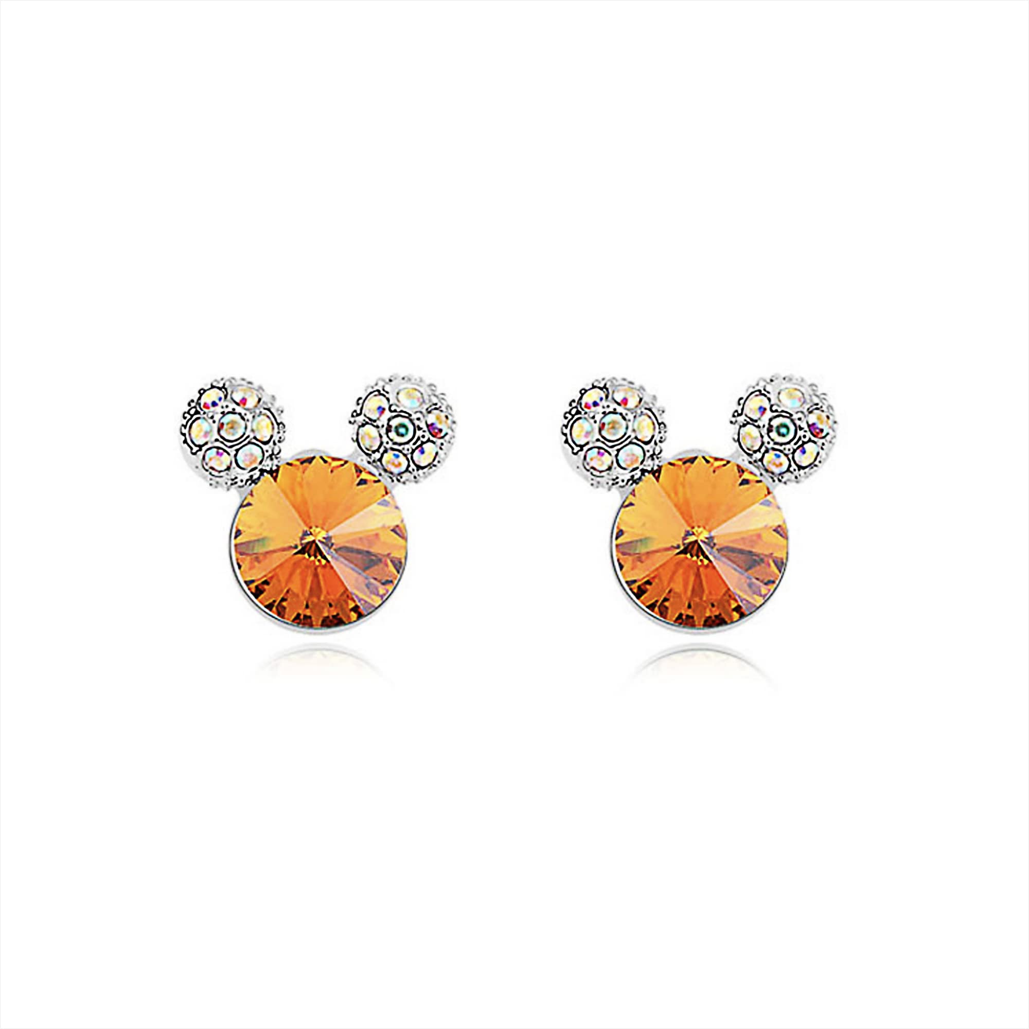 Disney Mickey & Minnie Mouse Swarovski Crystal Stud Earrings - White Gold Plated Round Fashion Jewelry for Women & Girls | Perfect for Disney Fans, Birthday Gifts & Everyday Wear