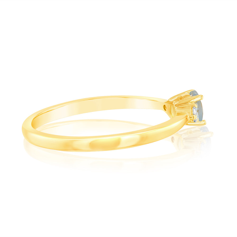 0.24 Carat Aquamarine & Diamond Ring in 9K Yellow Gold - Elegant Birthstone Jewelry for Women, Perfect for Engagement, Anniversary & Special Occasions