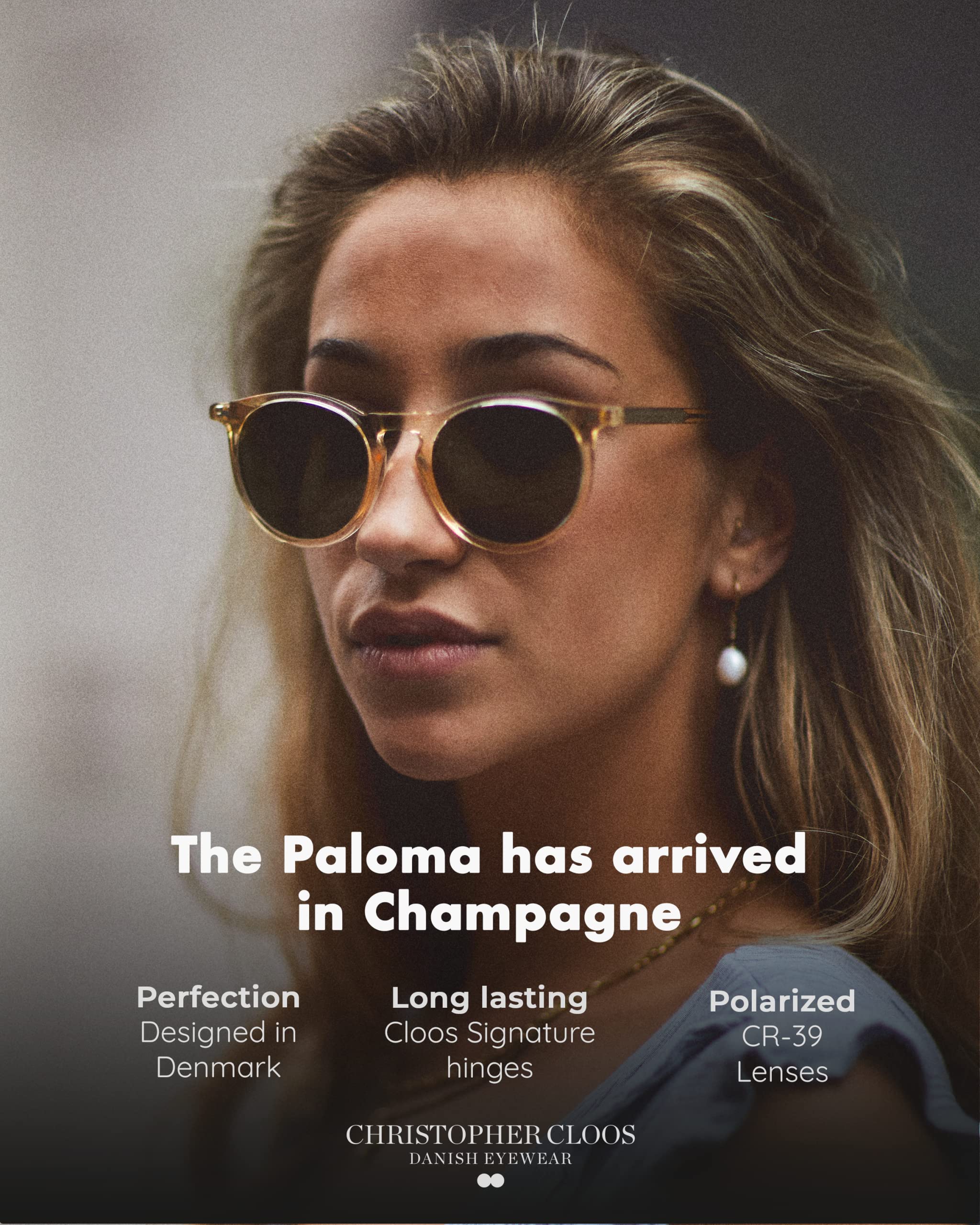Christopher Cloos Paloma Champagne Round Polarized Sunglasses for Men & Women - UV Protection Unisex Fashion Shades with Case - Perfect for Driving, Beach & Outdoor Activities