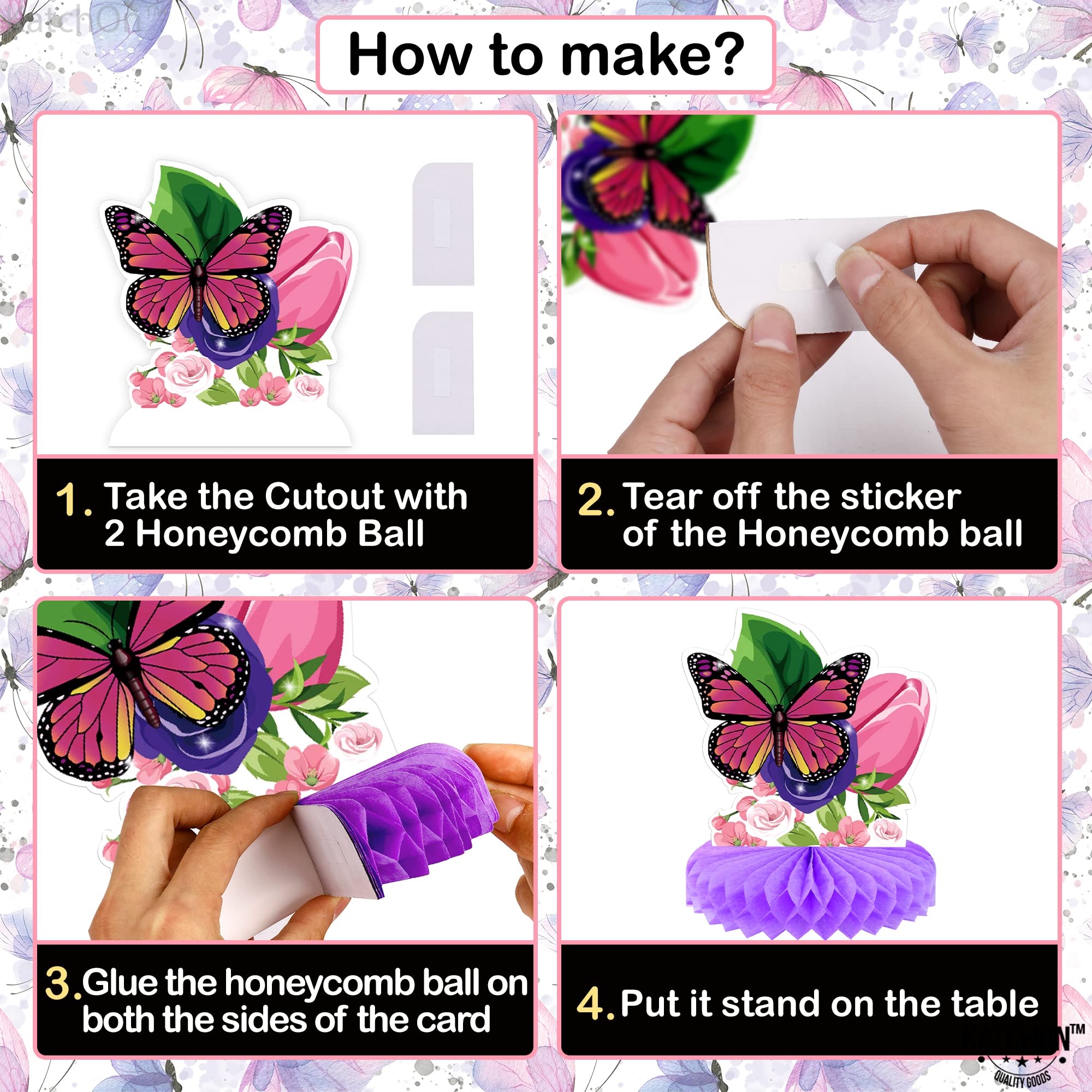 KatchOn 8-Pack Large Honeycomb Butterfly Table Centerpieces - Elegant Party Decor for Birthday, Wedding, Baby Shower | Perfect for Table Decorations, Wall Hangings & Event Backdrops