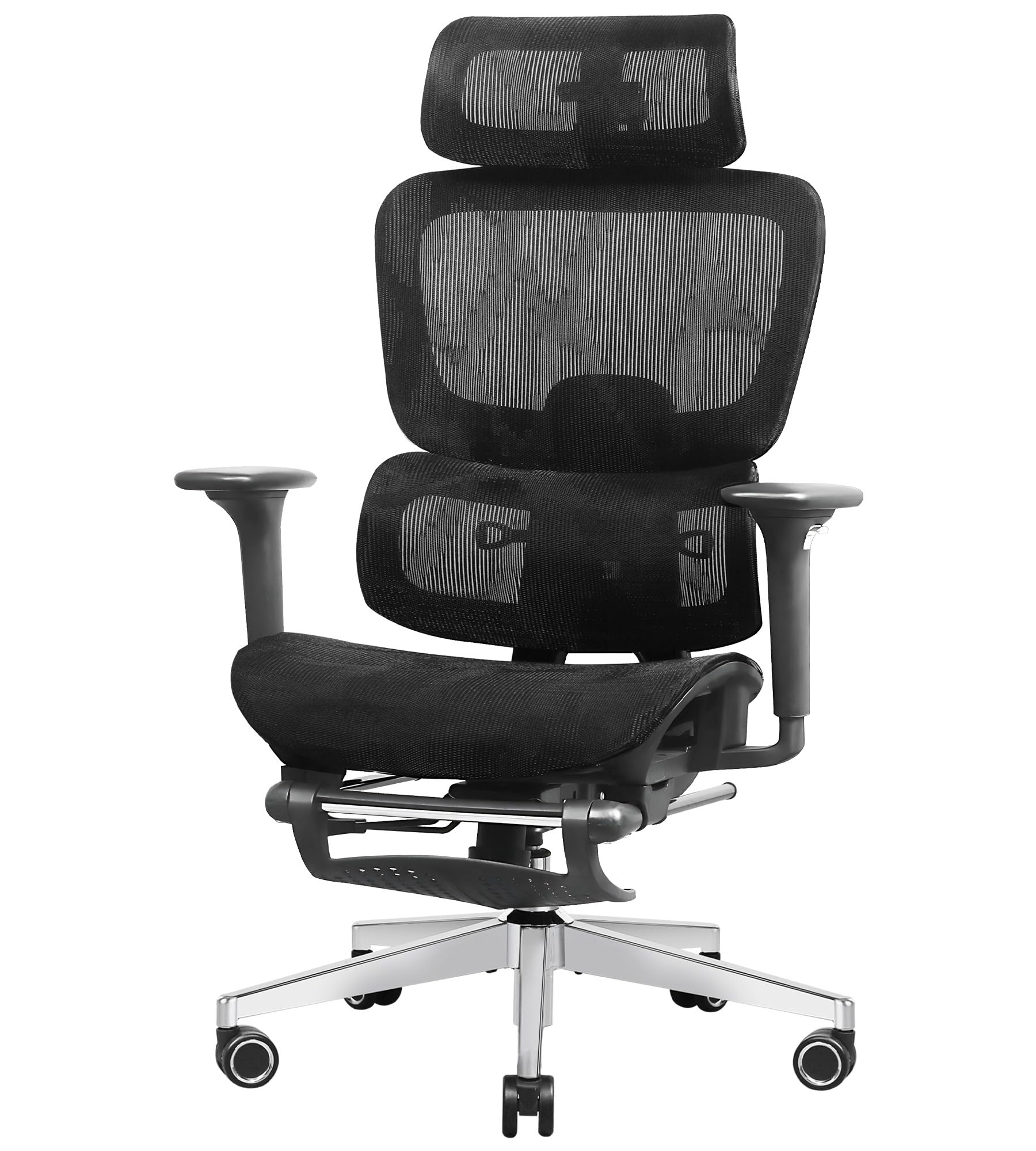 Ergonomic Mesh Office Chair with 4D Adjustable Armrests - Big & Tall Computer Task Chair with Adjustable Headrest, Lumbar Support, Seat Depth & Footrest - Home Office Desk & Gaming Chair (Black) - Perfect for Long Work Hours & Comfortable Gaming Sessions