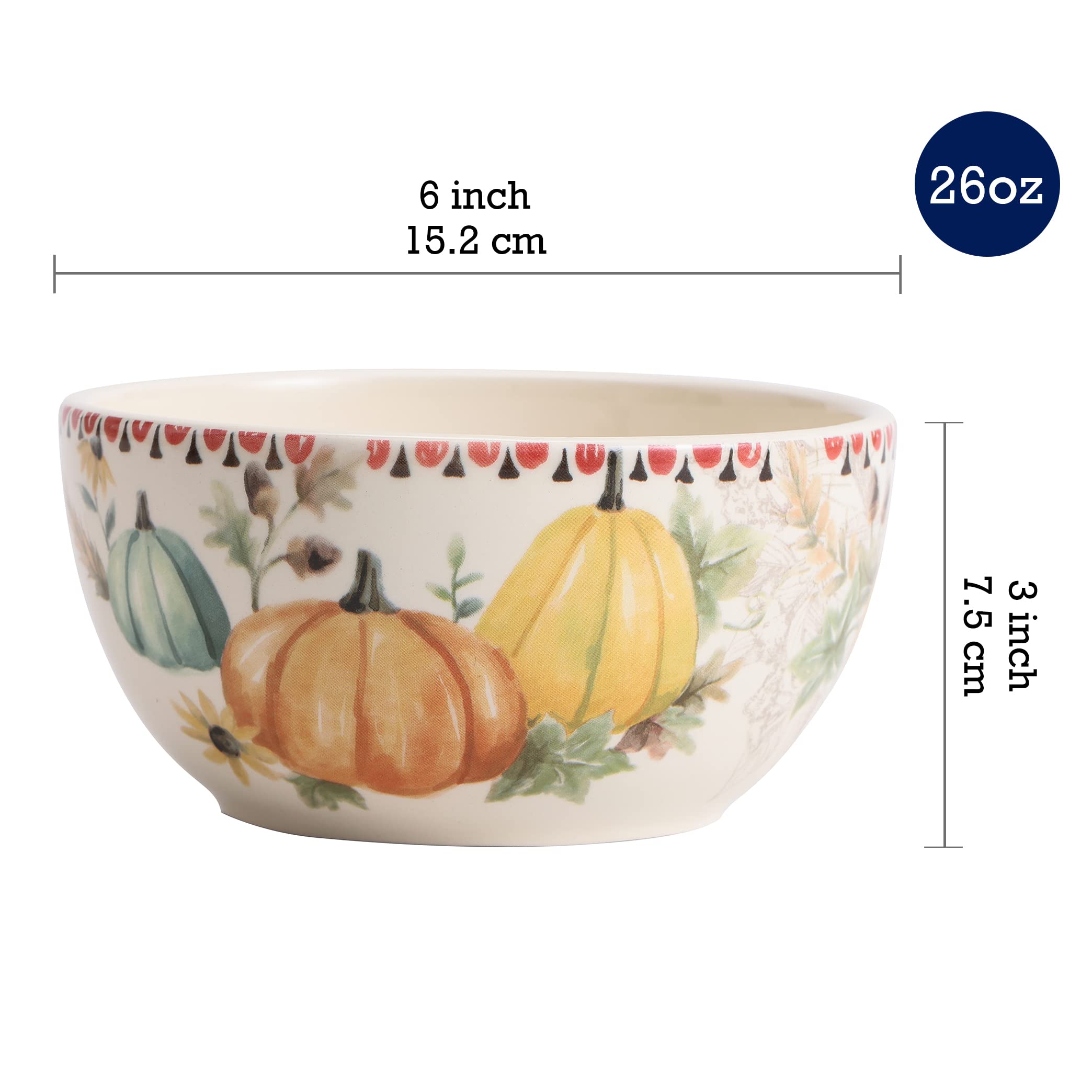 Bico Blessing Season 26oz Ceramic Bowls Set of 4 - Large Microwave & Dishwasher Safe Pasta, Salad, Soup & Cereal Bowls - Perfect for Family Dinners, Breakfast, Meal Prep & Entertaining