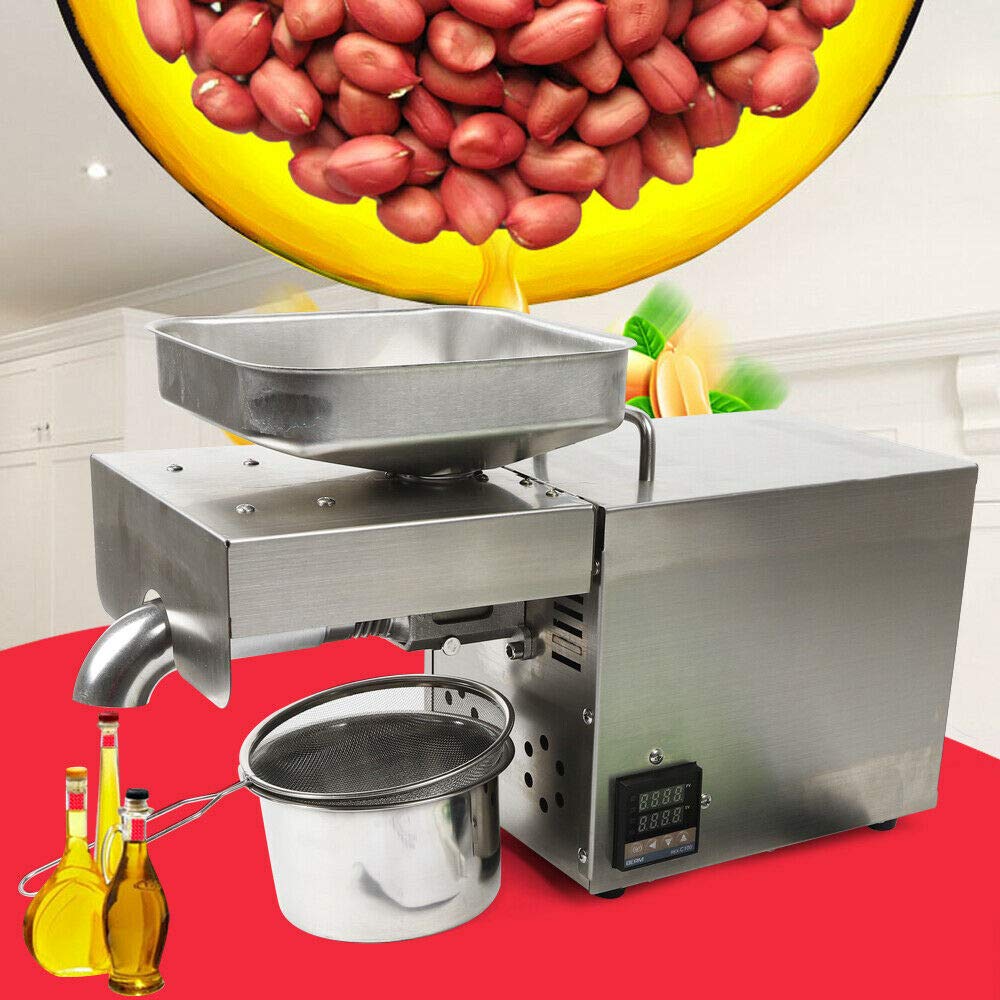 TBVECHI 610W Electric Oil Press Machine - Stainless Steel Cold & Hot Oil Extractor for Home Use - Perfect for Making Olive, Coconut, Peanut, and Almond Oils in Kitchen