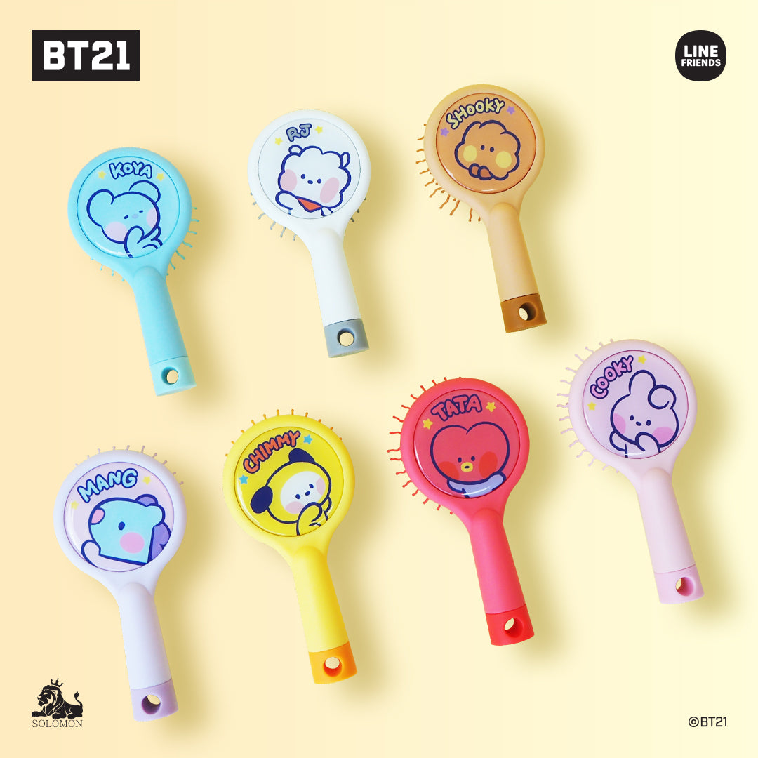 BT21 Mini Hairbrush with Cooky Design - Cute Compact Travel Hair Brush for Kids & Adults - Perfect for Home, School, and On-the-Go Styling