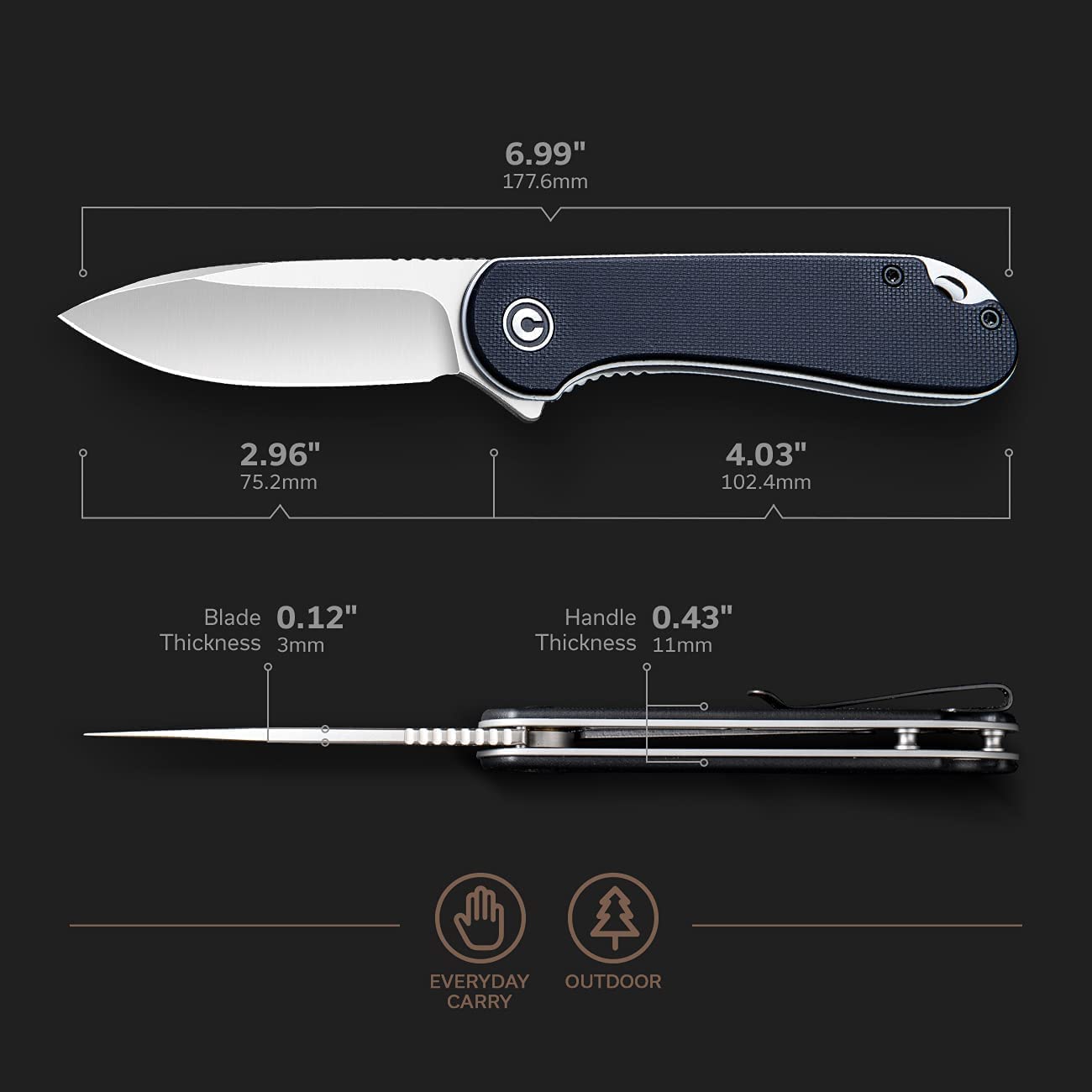 CIVIVI Elementum Folding Knife - Premium EDC Pocket Knife with Bundle | Perfect for Camping, Hiking & Everyday Carry