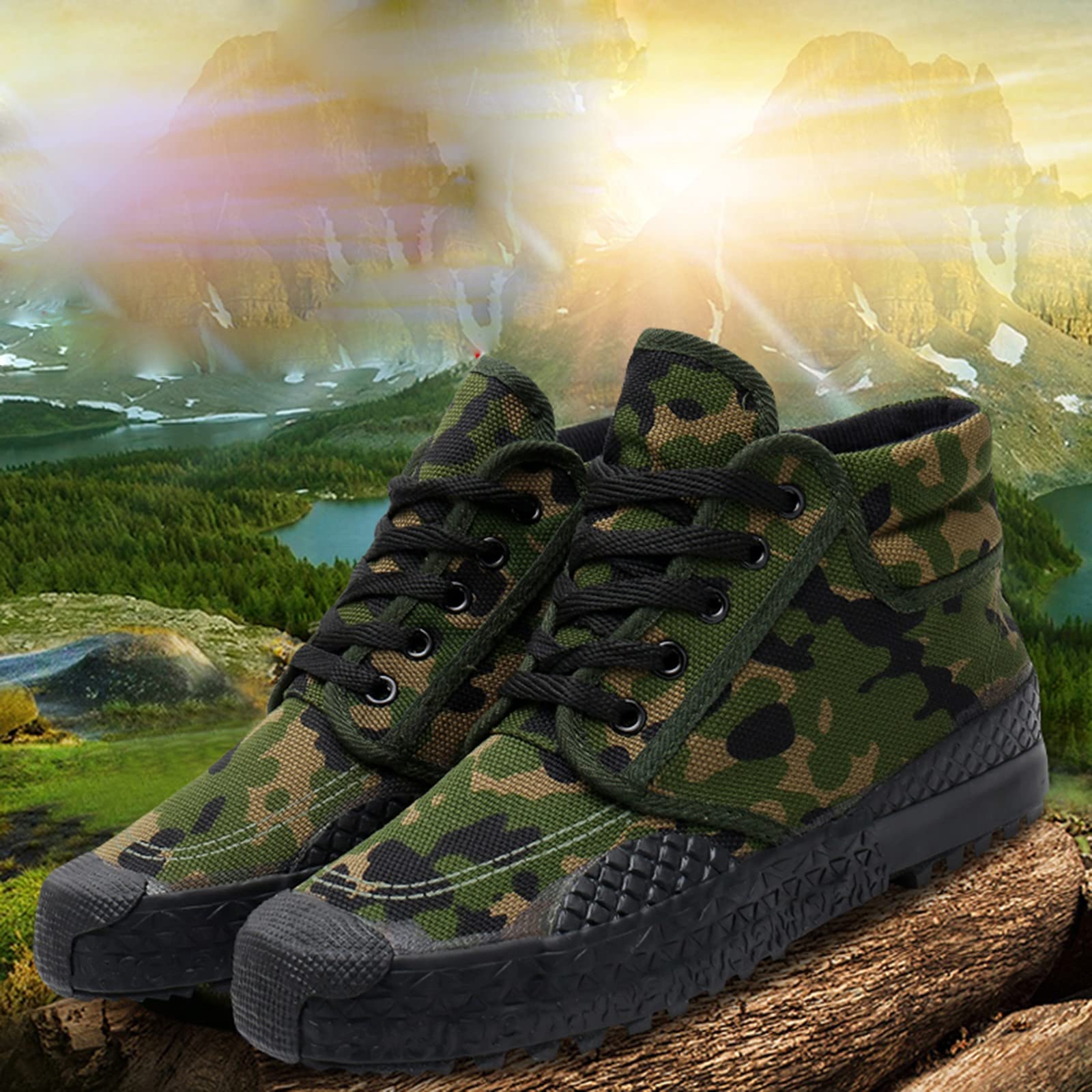 Breathable Canvas High Top Men's Shoes - Summer & Autumn Trainers with Rubber Soles | Work Safety & Outdoor Shoes | UK Size 10 (US Men's 44) in Green | Perfect for Hiking, Construction & Casual Wear