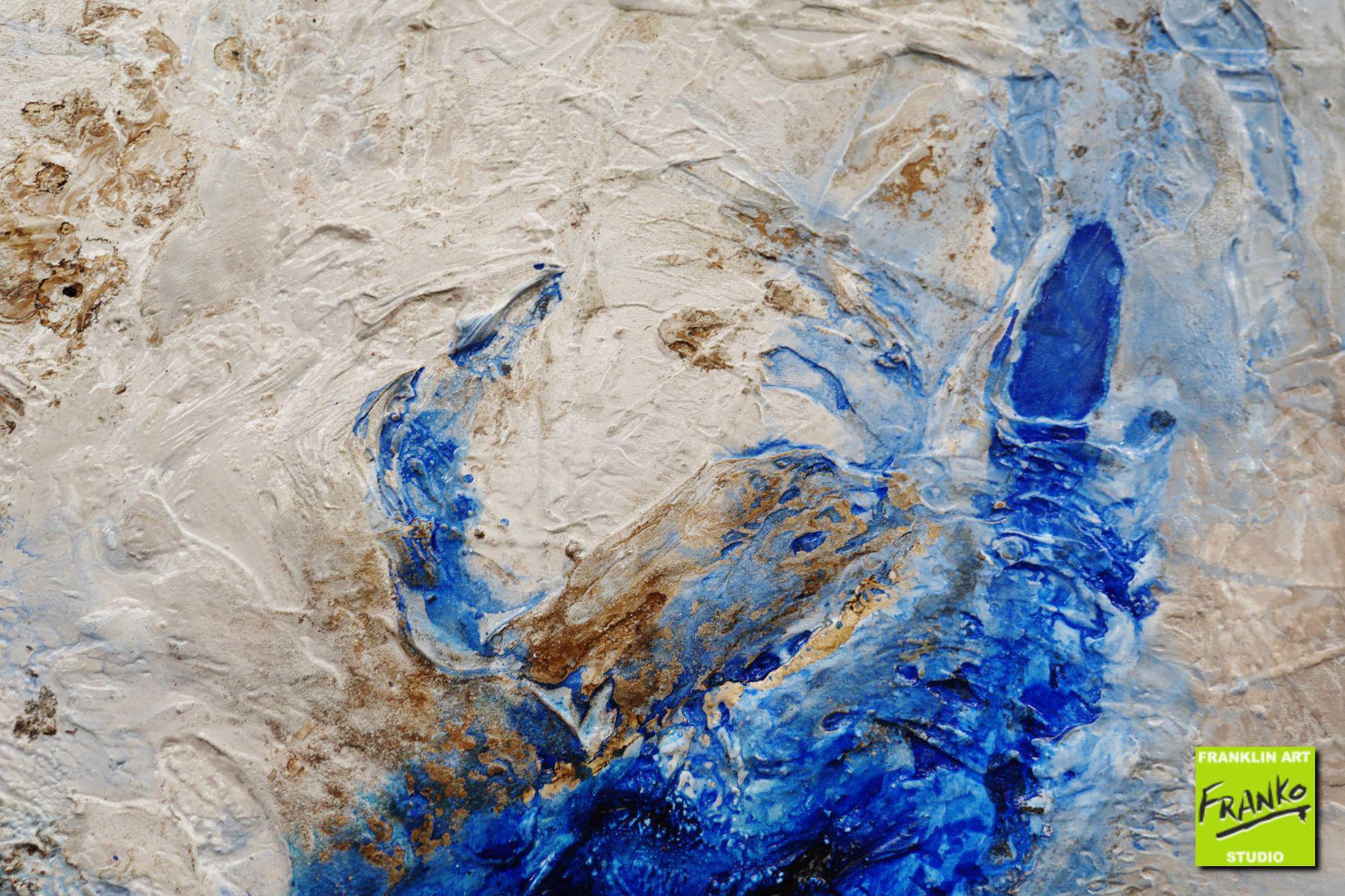 120cm x 150cm White Blue Textured Abstract Canvas Painting - Modern Wall Art for Living Room, Bedroom & Office Decor - Rockin The Pools Inspired Artwork