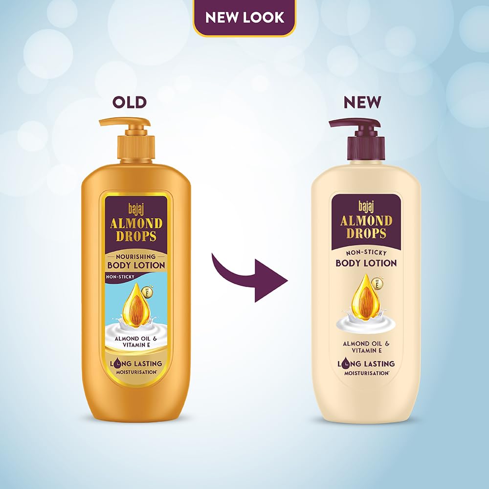 Bajaj Almond Drops Non-Sticky Body Lotion 400ml - Long Lasting Moisturizing Cream with Almond Oil & Vitamin E for Nourished, Smooth Skin - Perfect for Dry Skin Care & Daily Hydration
