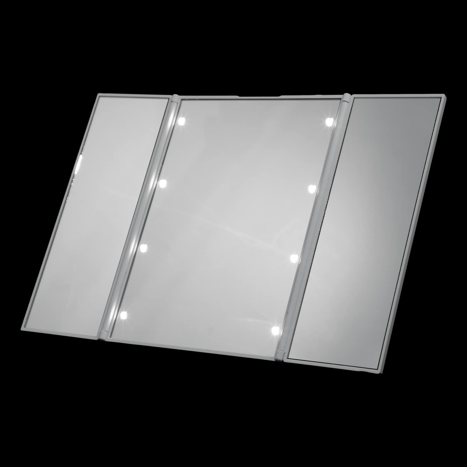 FRCOLOR Touch Screen LED Vanity Mirror - Foldable Trifold Makeup Mirror with Adjustable Brightness, Touch Control, Desktop & Travel Friendly - Perfect for Home, Salon, and Travel Makeup Application (White)