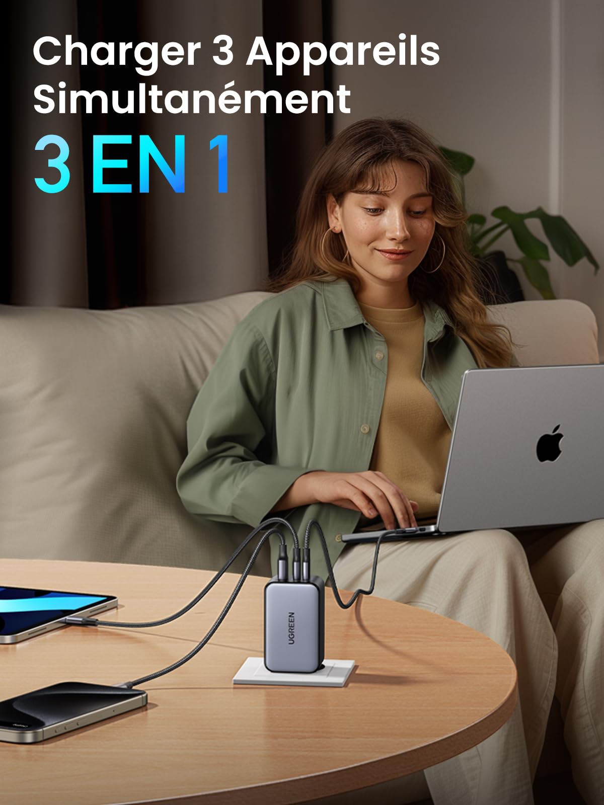 UGREEN Nexode X 100W GaN Fast Charger with 3 USB-C Ports - Compatible with MacBook Air/Pro M4/M3/M2, iPad, iPhone 16/Plus/Pro/Max/15/14/13/12, Galaxy S25/S24/S23 Ultra, Pixel - Perfect for Home, Office & Travel Charging