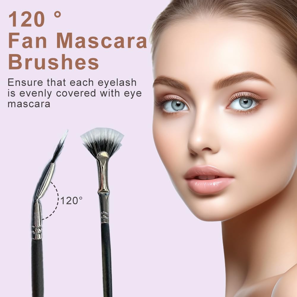 Fan Mascara Brush - Clump-Free Bent Lash Wand for Beginners (4PCS) - Perfect for Travel & Daily Makeup