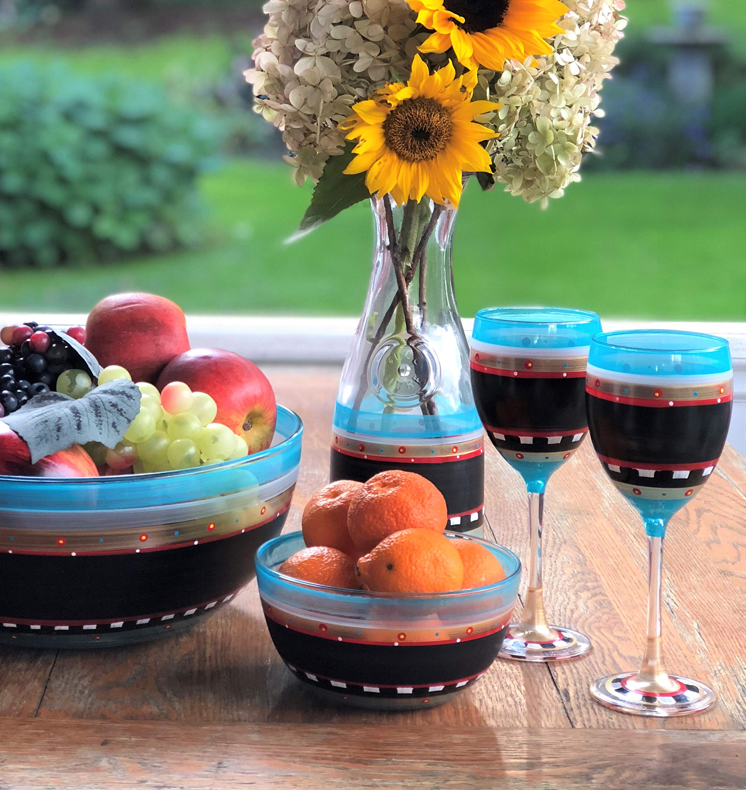Hand Painted Wine Glasses Set of 2 - Moroccan Mosaic Chalk Collection - Customizable Glassware by American Artists - Unique Decorative Drinking Glasses for Wine, Chalkboard Personalization - Perfect for Dinner Parties, Weddings & Home Decor