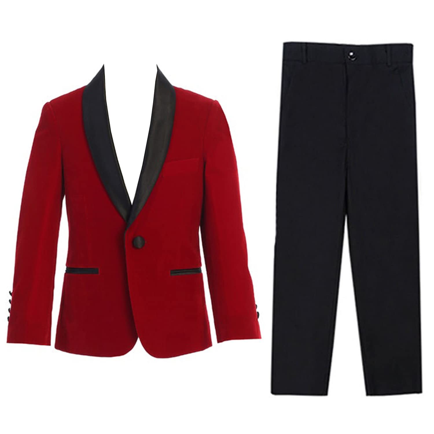 Boys' Velvet One-Button Suit with Shawl Lapel Jacket & Black Pants - Formal Birthday Party Outfit for Kids, Special Occasions & Holiday Events