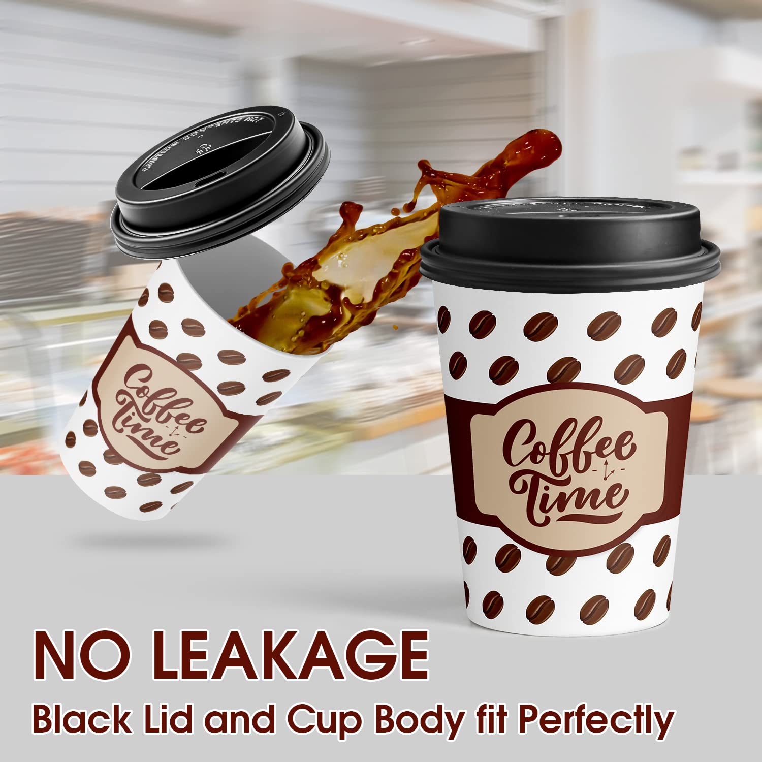 12 oz Disposable Ginkgo Coffee Cups with Lids - 100 Pack To-Go Cups for Hot Beverages, Cappuccino, Cocoa & Chocolate - Perfect for Coffee Shops, Office Break Rooms & Home Use