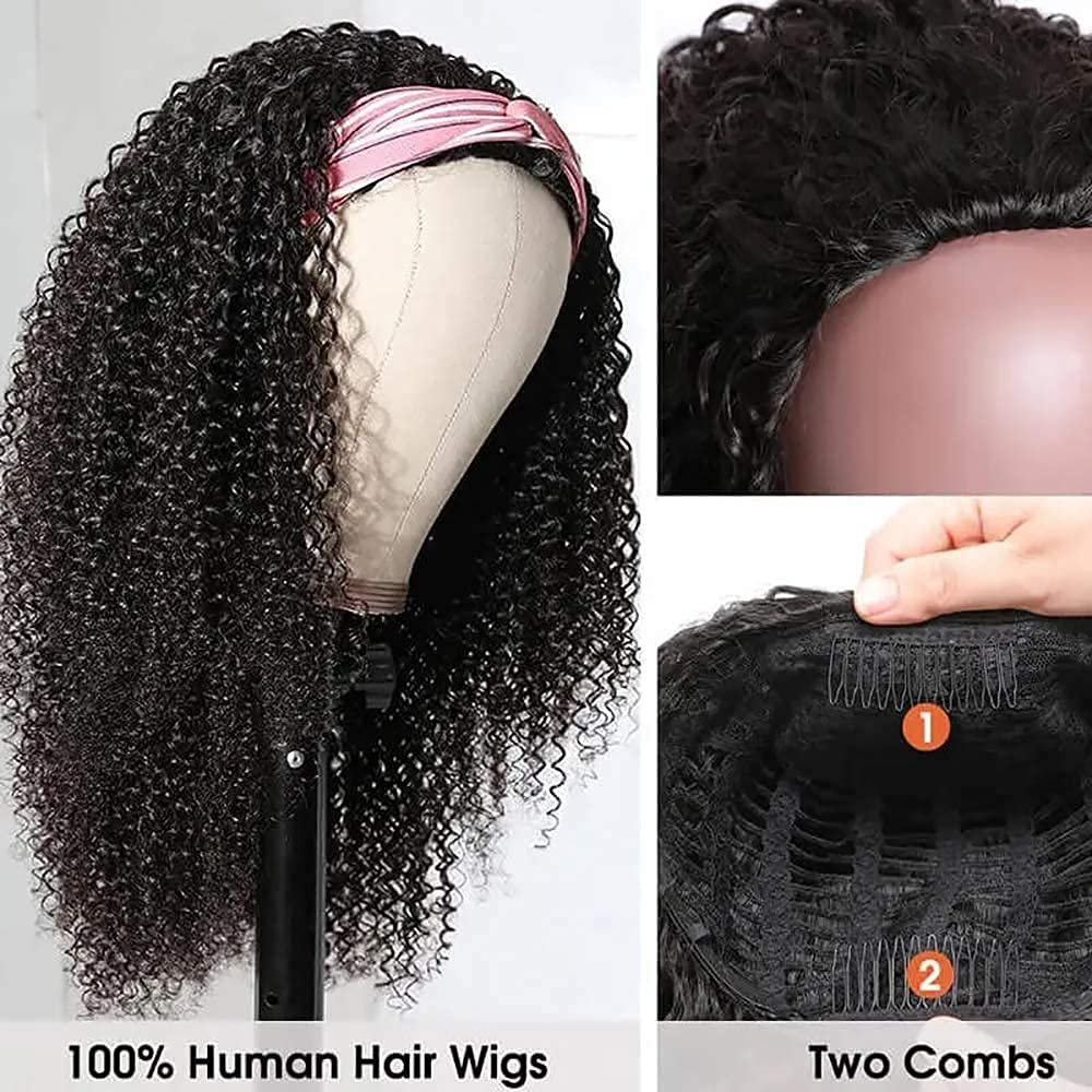 Nadula 10A Afro Kinky Curly Half Wig - 100% Virgin Human Hair for Black Women | 18 Inch 180% Density No Lace Front Glueless Headband Wig | Perfect for Daily Wear, Parties & Protective Styling