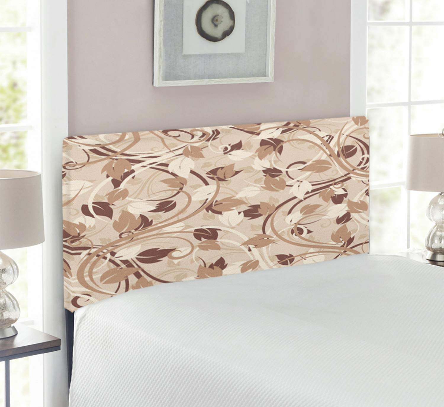 Ambesonne Ivory Upholstered Headboard with Memory Foam - Twin Size Cream Umber Cocoa | Autumn Leaves Fall Season Decorative Metal Bed Headboard | Perfect for Bedroom Decor, Guest Rooms & Cozy Fall-Themed Interiors