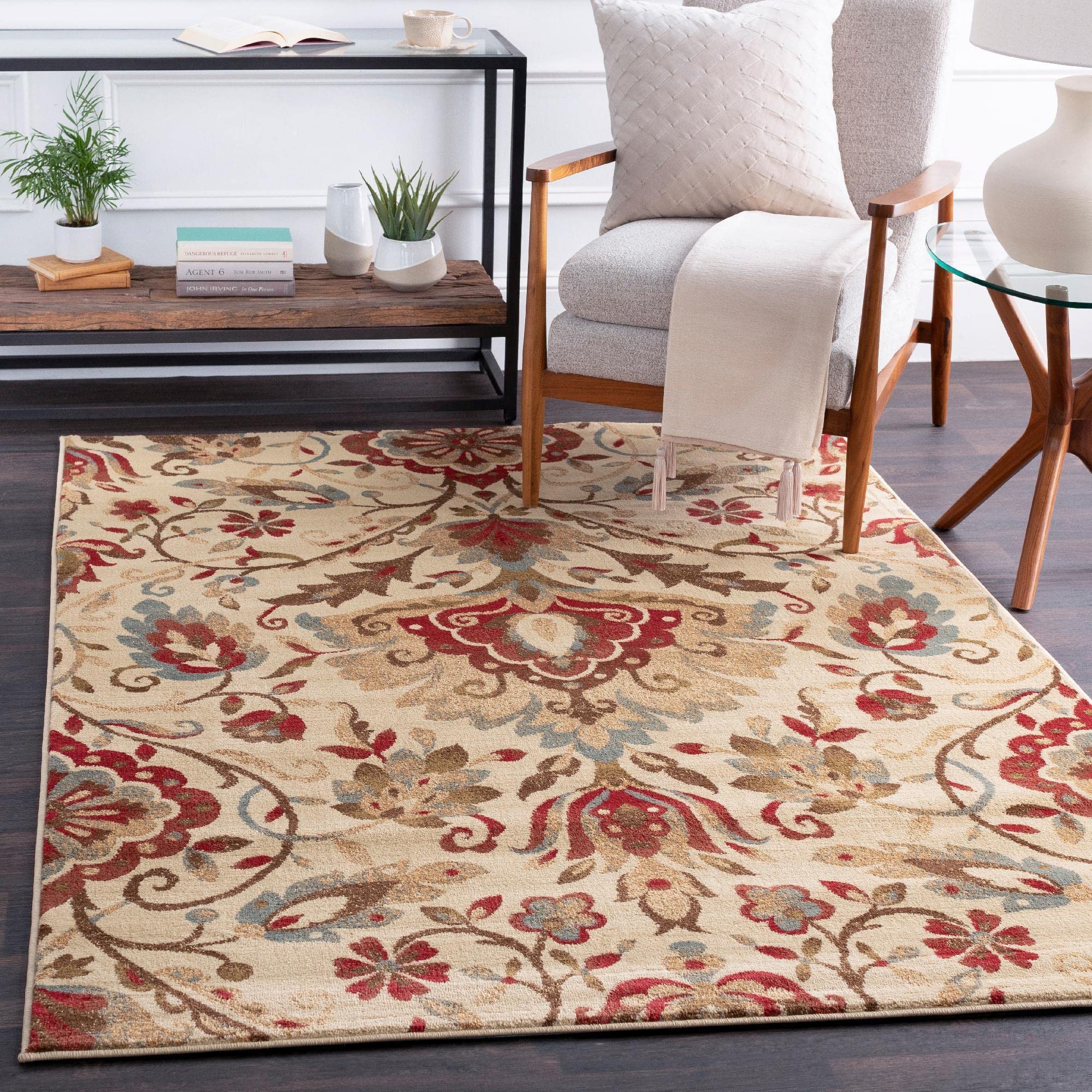 Mark&Day 5x7 Stavely Transitional Dark Red Area Rug - Soft Red Beige Carpet for Living Room, Bedroom, Kitchen - Perfect for Home Decor & Cozy Spaces (5'3