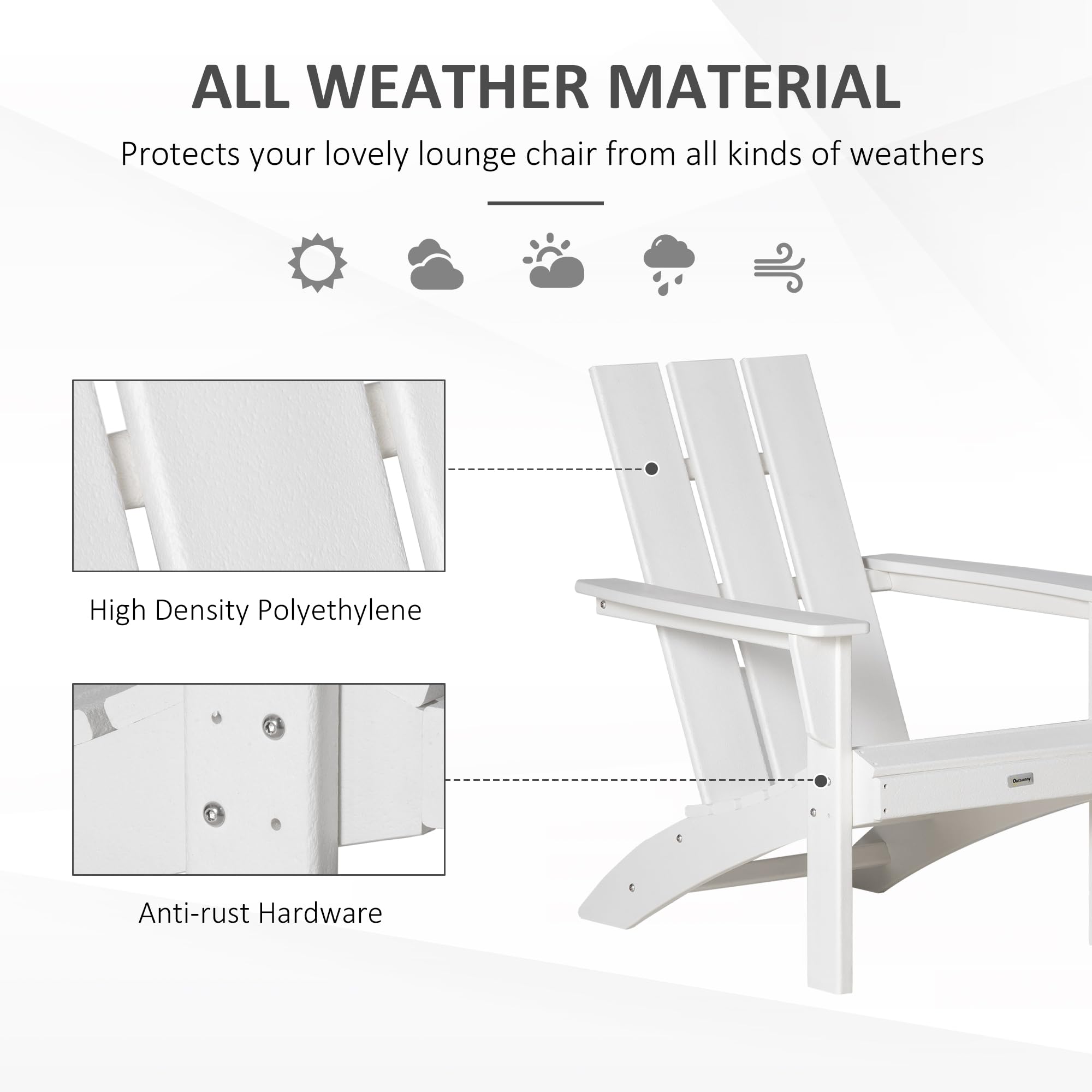 Outsunny White HDPE Adirondack Chair - Weather-Resistant High-Back Outdoor Patio Chair for Deck, Garden & Backyard - Perfect for Campfires, Lounging & Relaxing by the Fire Pit