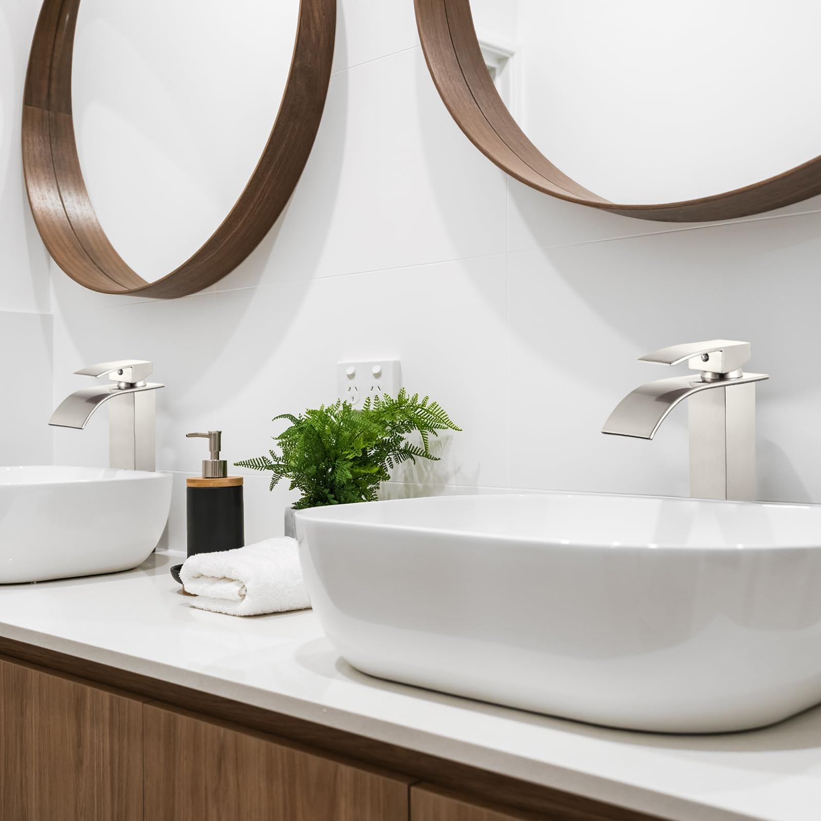 Modern Tall Waterfall Bathroom Faucet - Brushed Nickel for Sink & Vanity