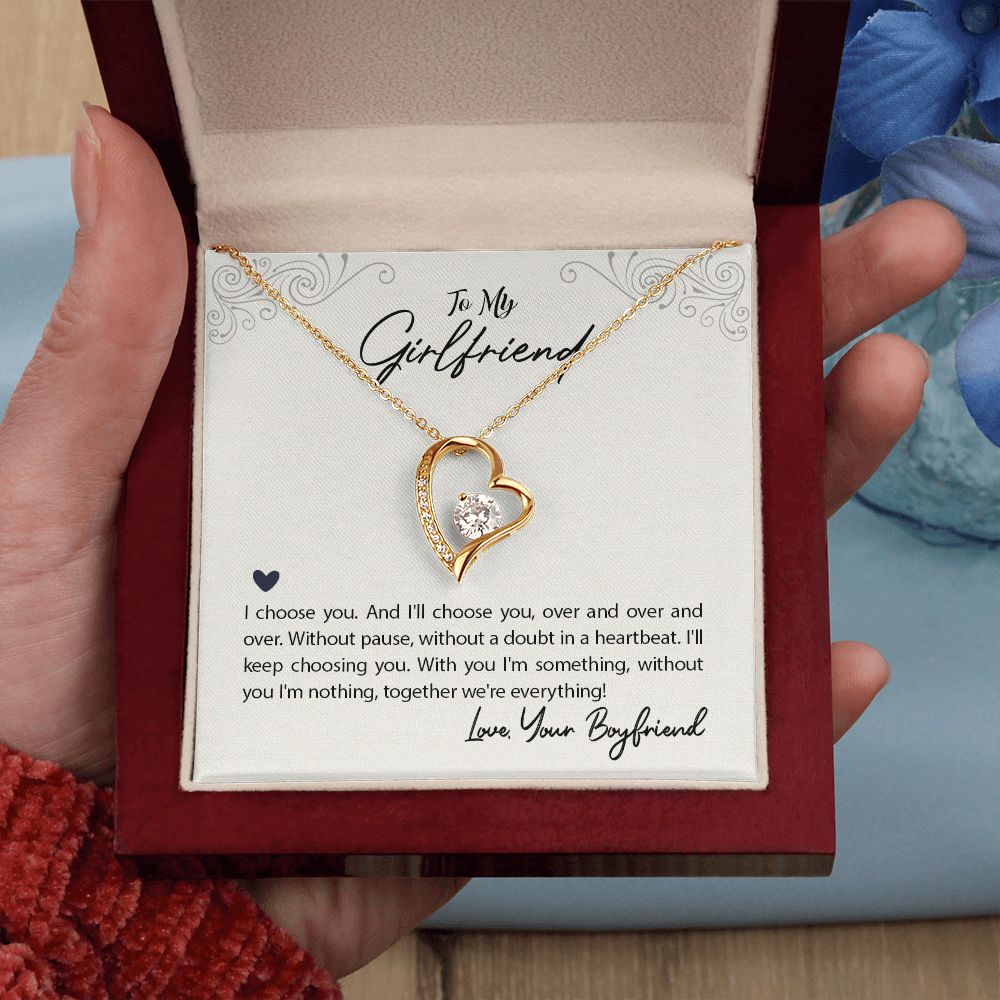 Forever Love Necklace for Girlfriend - White or Yellow Gold Romantic Gift from Boyfriend | Perfect for Anniversaries, Valentine's Day & Special Occasions
