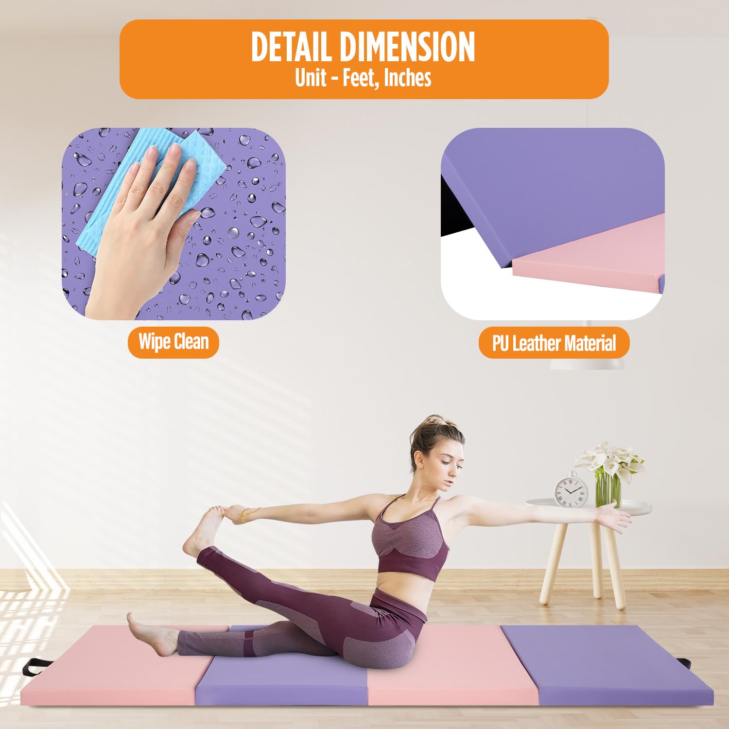 Best Foldable Portable Gymnastics Mat - Thick Tumbling Exercise Mat with Carrying Handles for Home, Gym & Studio - Ideal for Yoga, Cheerleading & Fitness Training