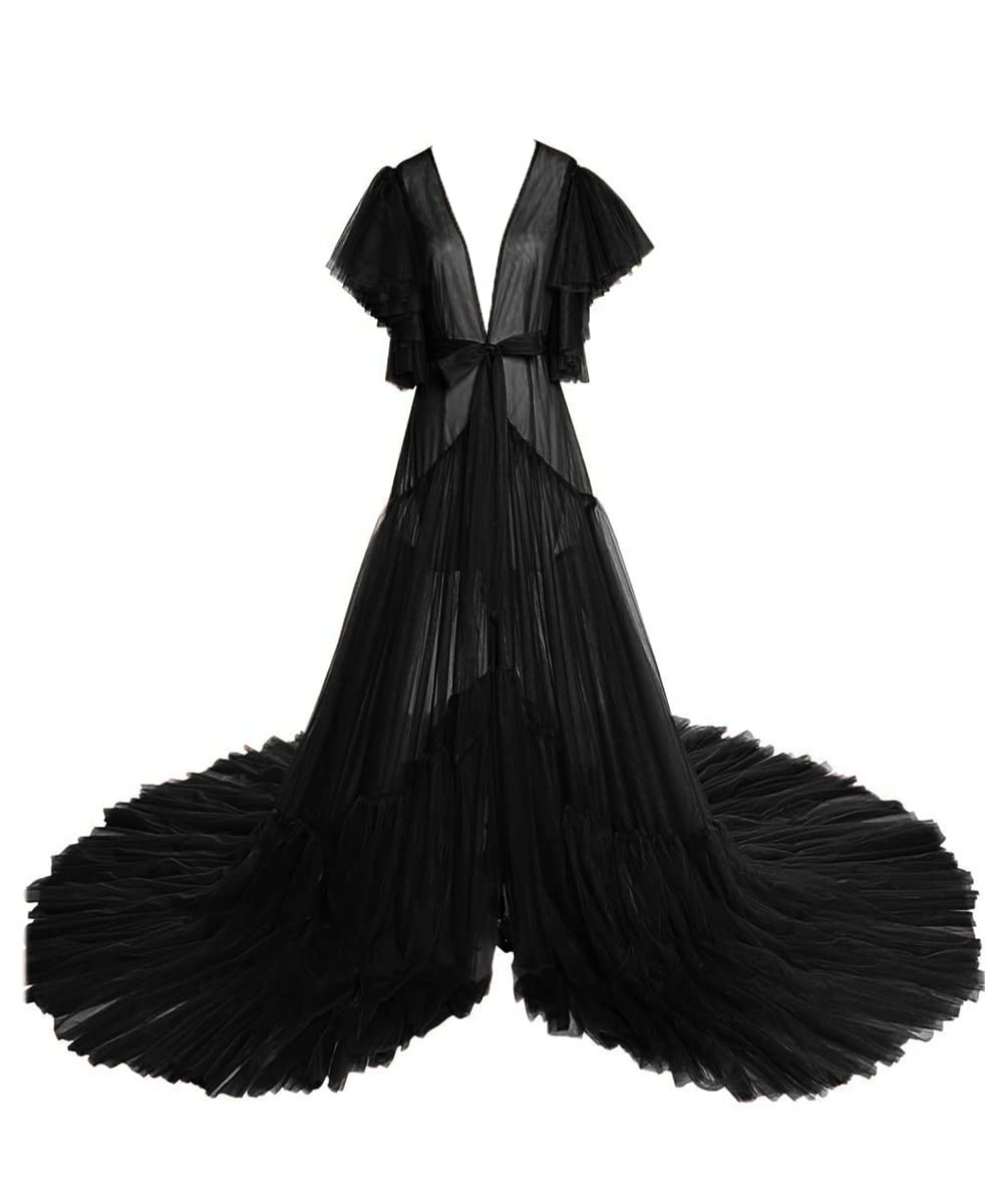 Sheer Maternity Tulle Robe for Pregnancy Photoshoot, Baby Shower, Bridal Lingerie & Wedding Scarf - Elegant Nursing Gown for Maternity Photos, Bridal Shower & Special Occasions