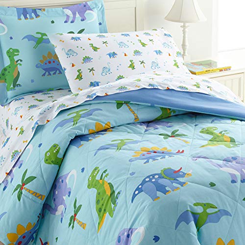 Wildkin 100% Cotton Twin Comforter Set for Kids - Dinosaur Themed Bedding with Lightweight Comforter & Pillow Sham | Fits Standard Twin Mattress | Perfect for Boys & Girls Bedrooms, Sleepovers & Nursery Decor