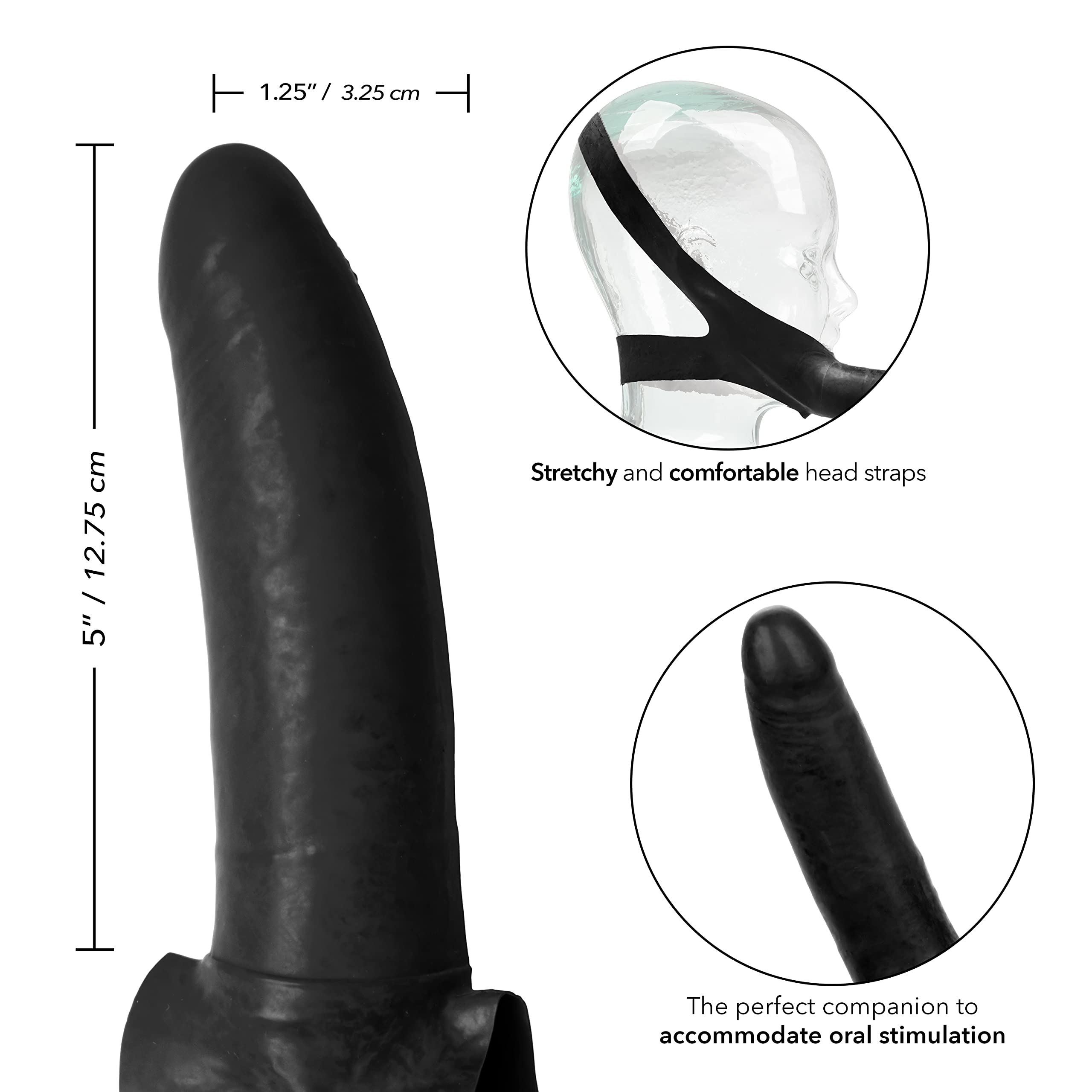CalExotics Original Accommodator Hands-Free Strap-On Dildo for Couples - Black Latex Adult Sex Toy for Couples Play & Solo Pleasure - Perfect for Bonding & Exploration