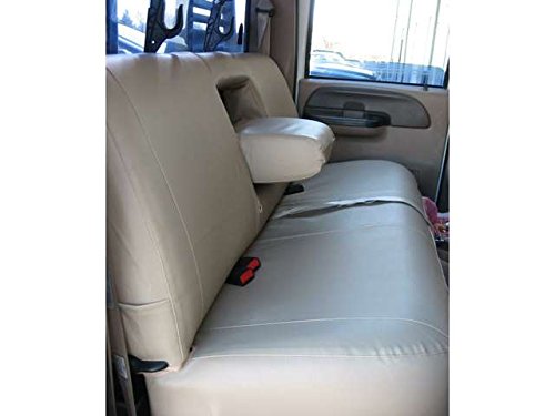 Premium Durafit Seat Covers for 1997-2007 Ford F250-F550 Rear Bench Seat - Custom Fit Dark Gray Leatherette with Integrated Armrests & Drink Holder - Perfect for Truck Upgrades, Road Trips, and Work Vehicles