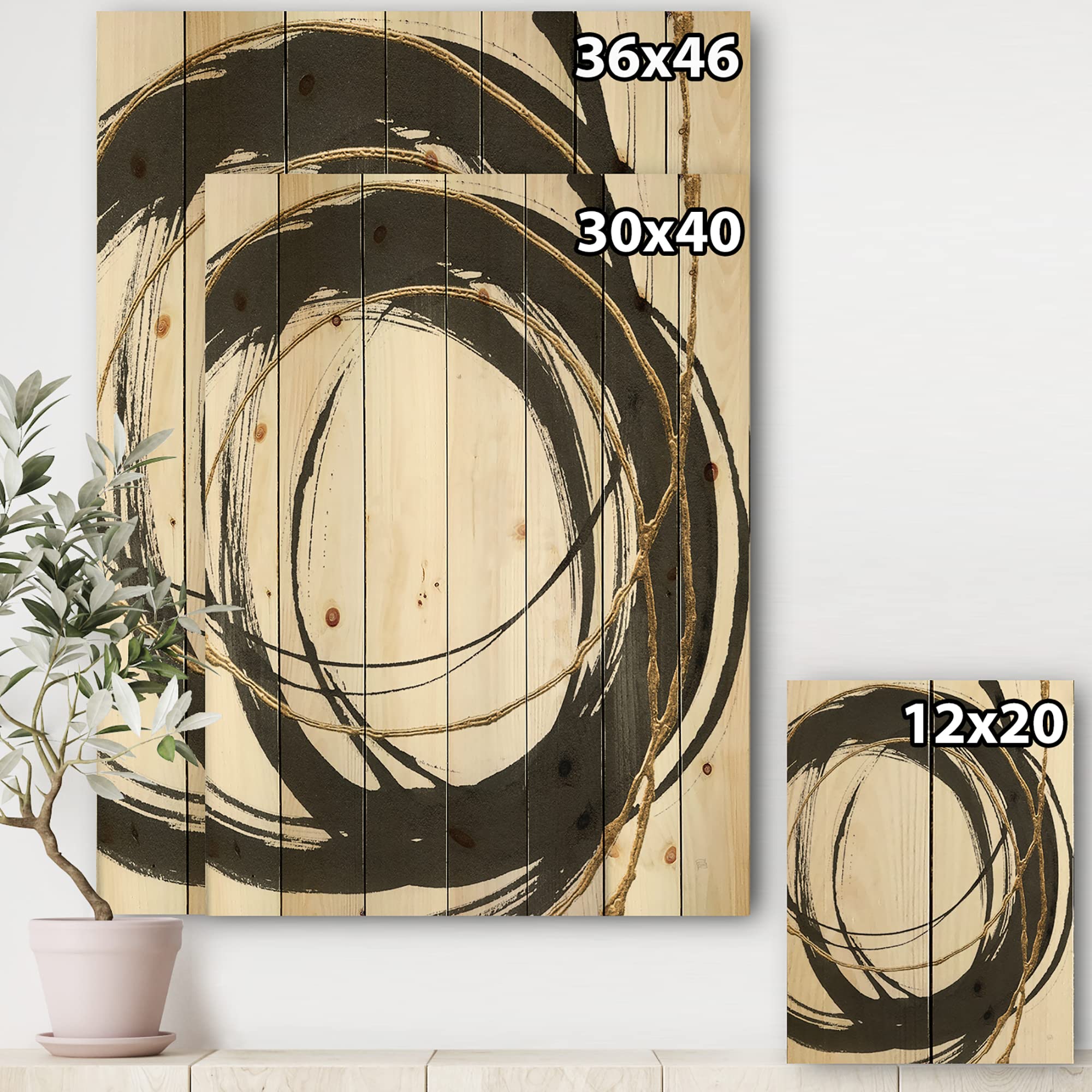 DesignQ Gold Glamour Circle III Modern Wood Wall Art - Large Abstract Wall Decor Panel Printed on Natural Pine - Perfect for Living Room, Bedroom & Office Decor