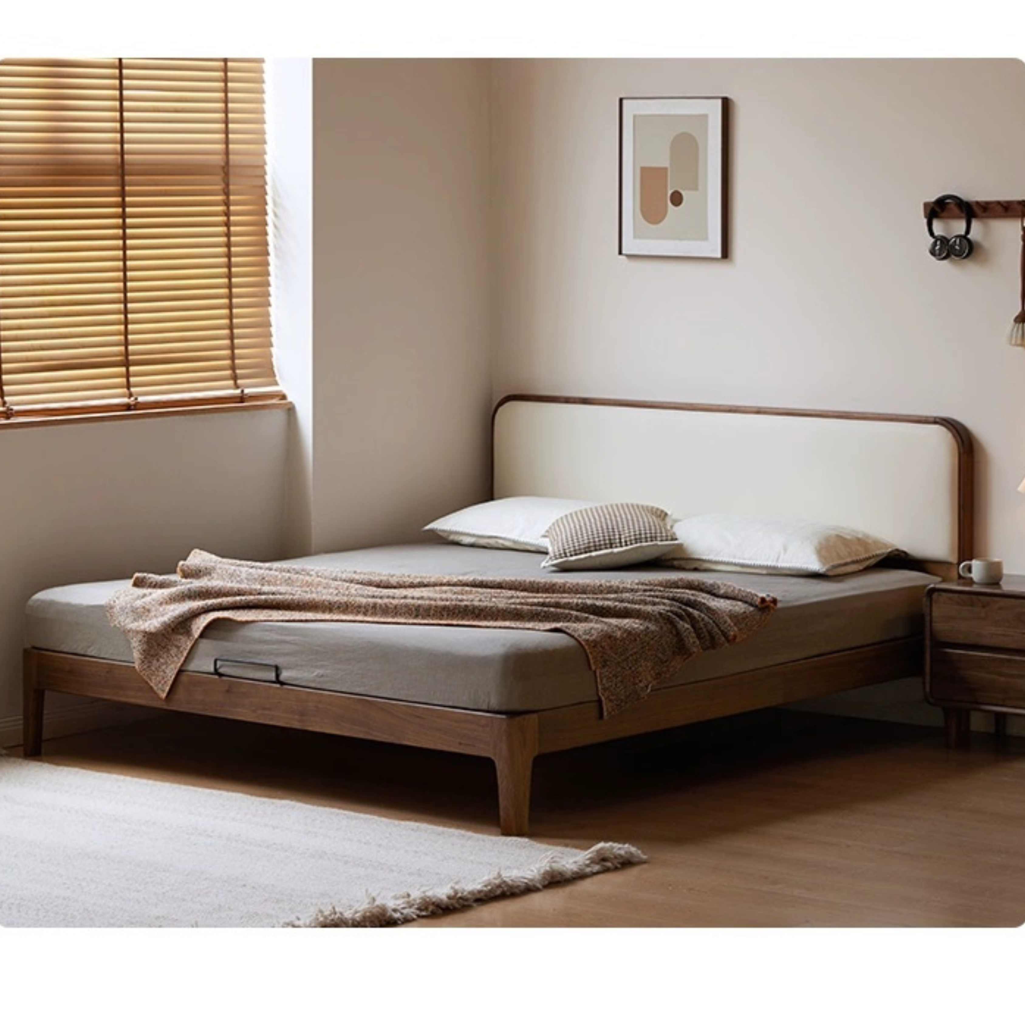 Premium Black Walnut Solid Wood Platform Bed Frame - Minimalist Modern Bedroom Furniture for Master Bedroom, Guest Room & Dorm Use