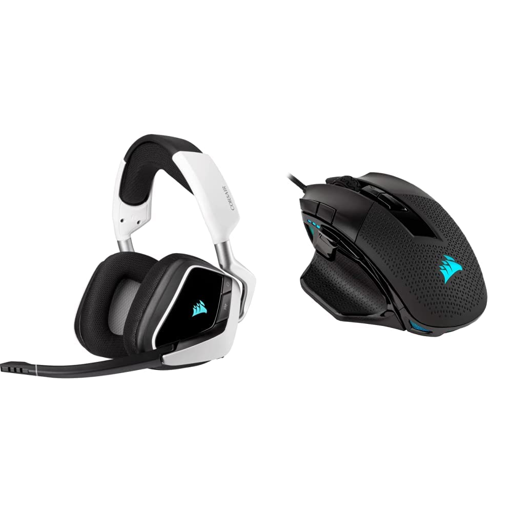 Corsair Void Elite Wireless On-Ear Gaming Headphones - White & Corsair CH-9306011-NA 10-Button Programmable Gaming Mouse - Black for PC, PS5, Xbox Series X - Perfect for Streaming, Esports & Online Gaming