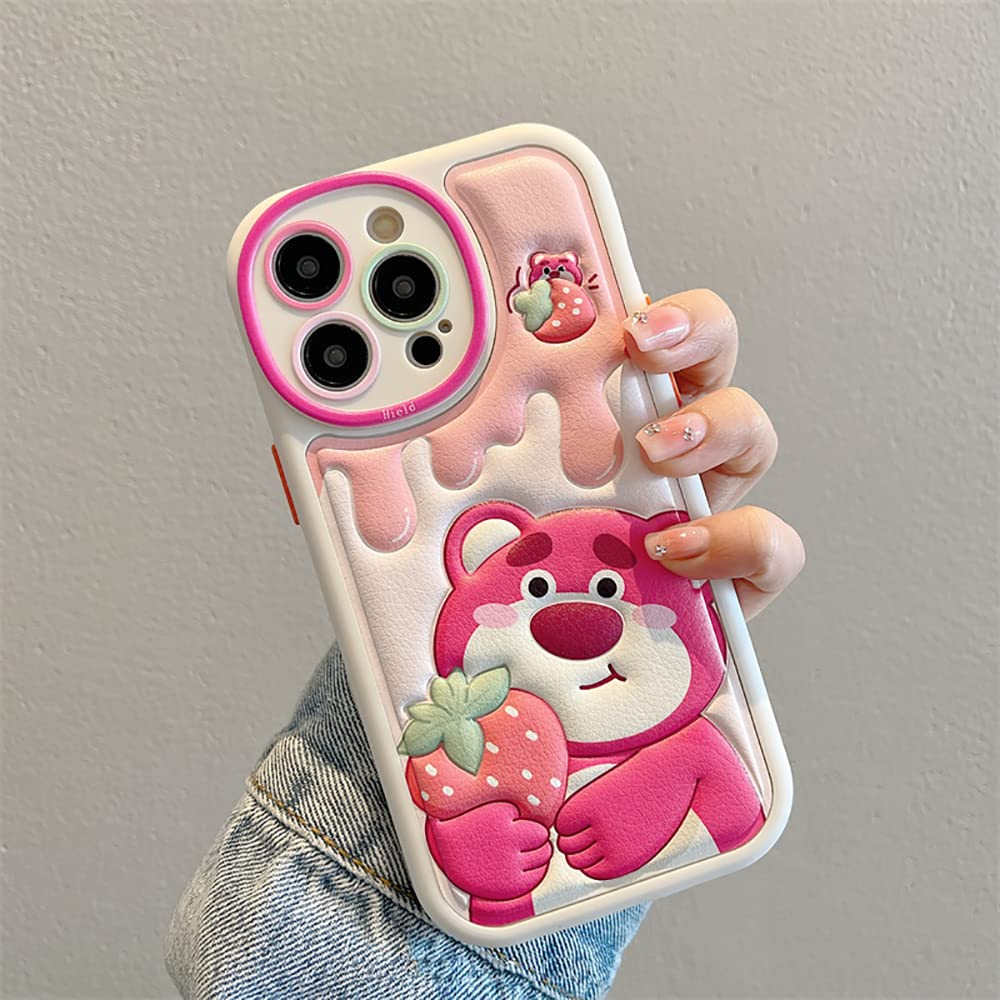 Cute Pink Bear TPU Leather Embossed Cartoon Case for iPhone 11 Pro Max - Shockproof Protective Soft Rubber Phone Cover for Women & Girls | Perfect for Daily Use, Travel & Gift Giving
