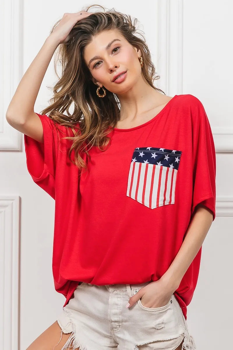 BiBi French Terry Women's Top with Front Pocket & Dolman Sleeves - Casual Loungewear for Home & Street Style