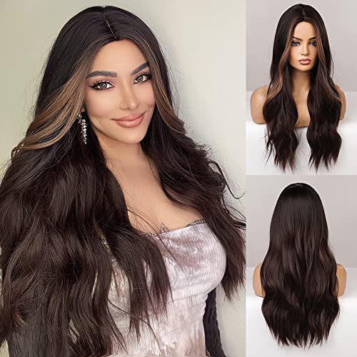 Dark Brown Heat Resistant Synthetic Fiber Wig with Bold Front Highlights - Perfect for Cosplay, Costume Parties & Daily Fashion