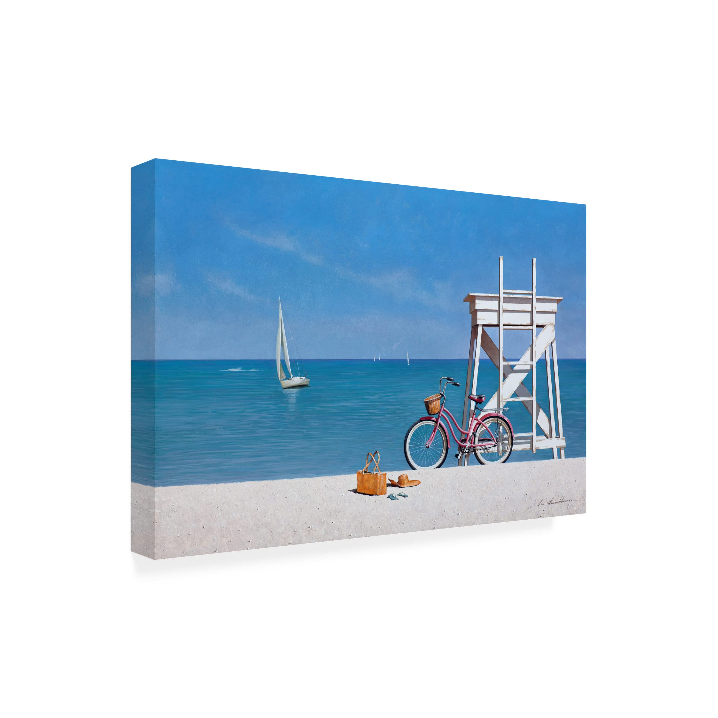 Trademark Fine Art 'Beach Bike 3' Canvas Wall Art Print by Zhen Huan Lu - Coastal Decor for Living Room, Bedroom & Office