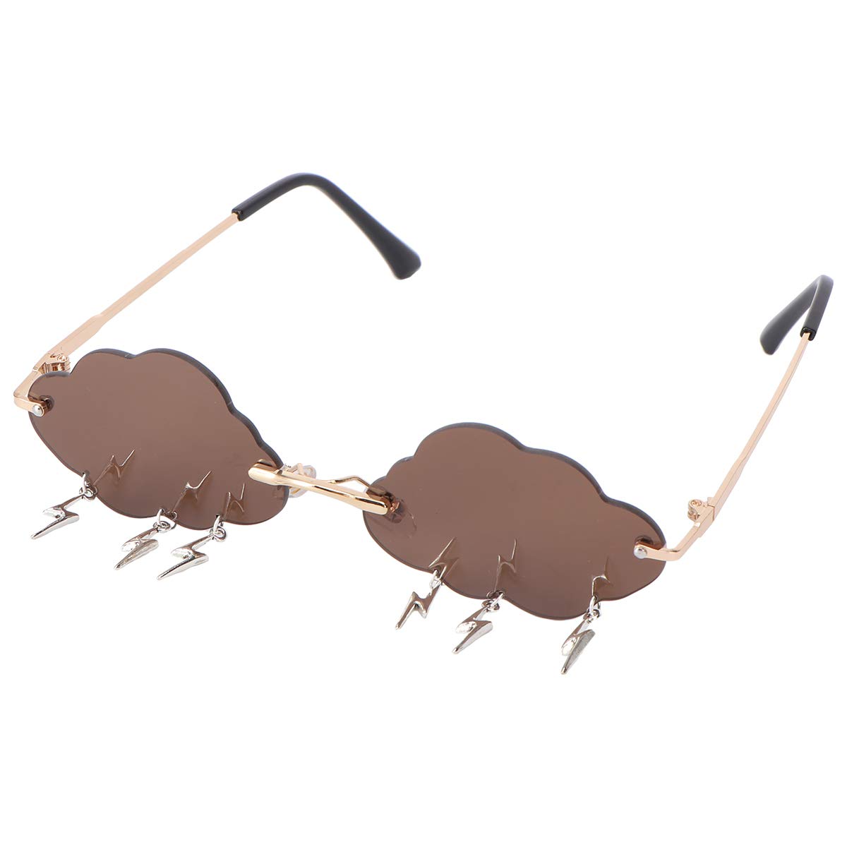 VALICLUD Vintage Rimless Cloud Sunglasses - Retro Disco Glasses with Lightning Tassel for Women & Men - Perfect for Parties, Festivals and Costume Events