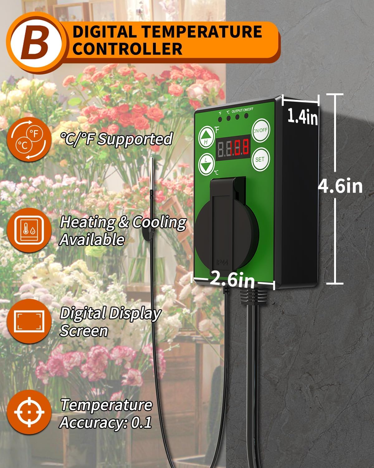 Buyplus 1500W Greenhouse Heater with Digital Thermostat - Outdoor Electric Space Heater for Patio, Garage & Greenhouse - Fast 3S Heating with Overheat Protection - Perfect for Winter Gardening, Plant Protection & Indoor/Outdoor Heating
