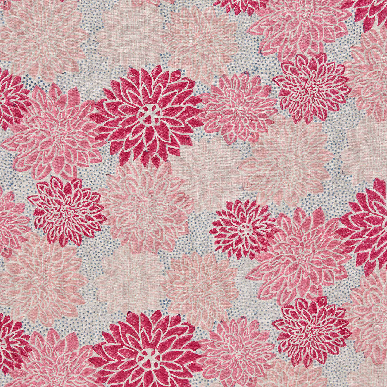 Premium Dahlia Block Printed Cotton Fabric - Hot Pink | Soft & Durable for DIY Crafts, Quilting, and Home Decor