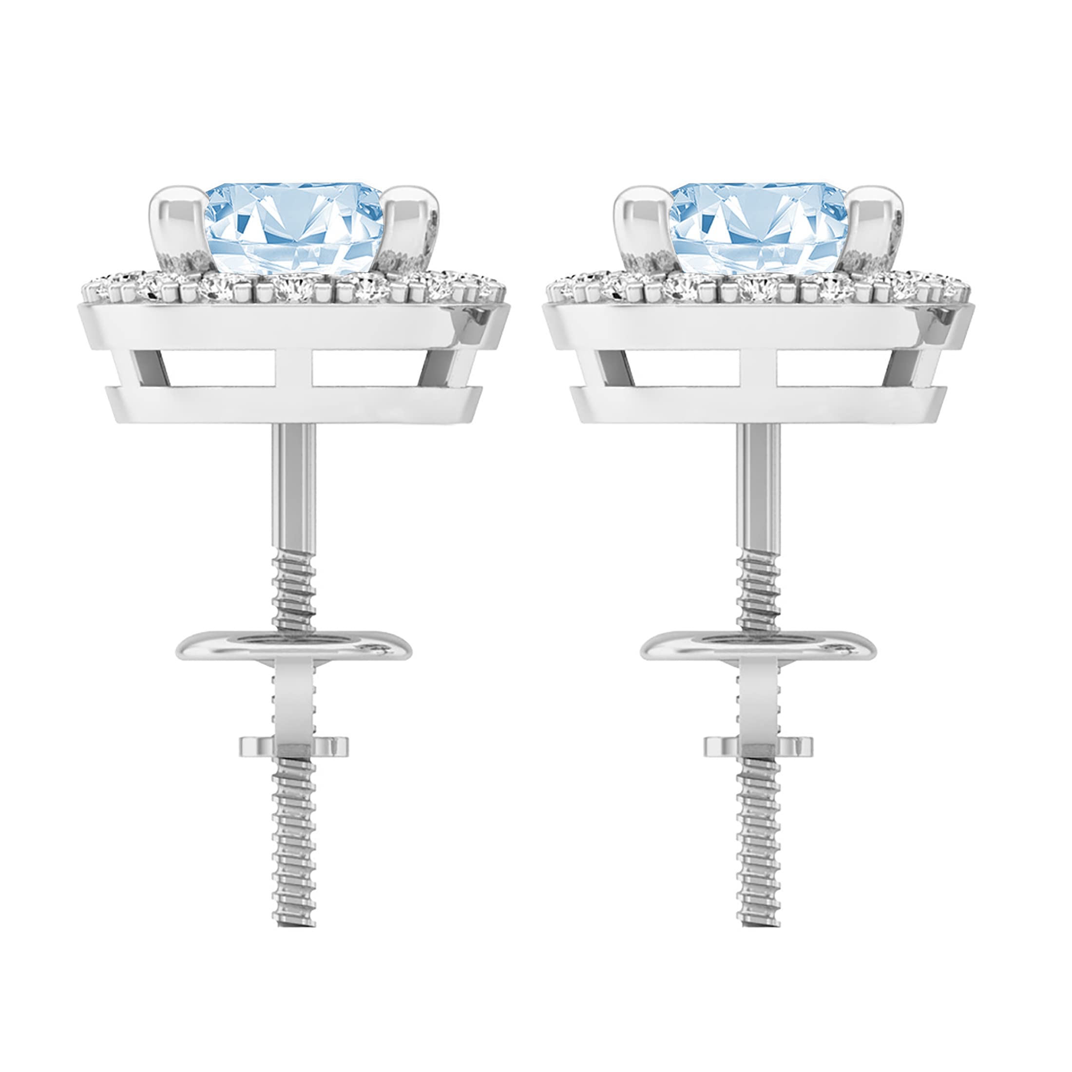 Dazzlingrock 6mm Round Gemstone Stud Earrings for Women - White Diamond Halo, Screw Back, Solid White Gold | Perfect for Weddings, Parties & Special Occasions