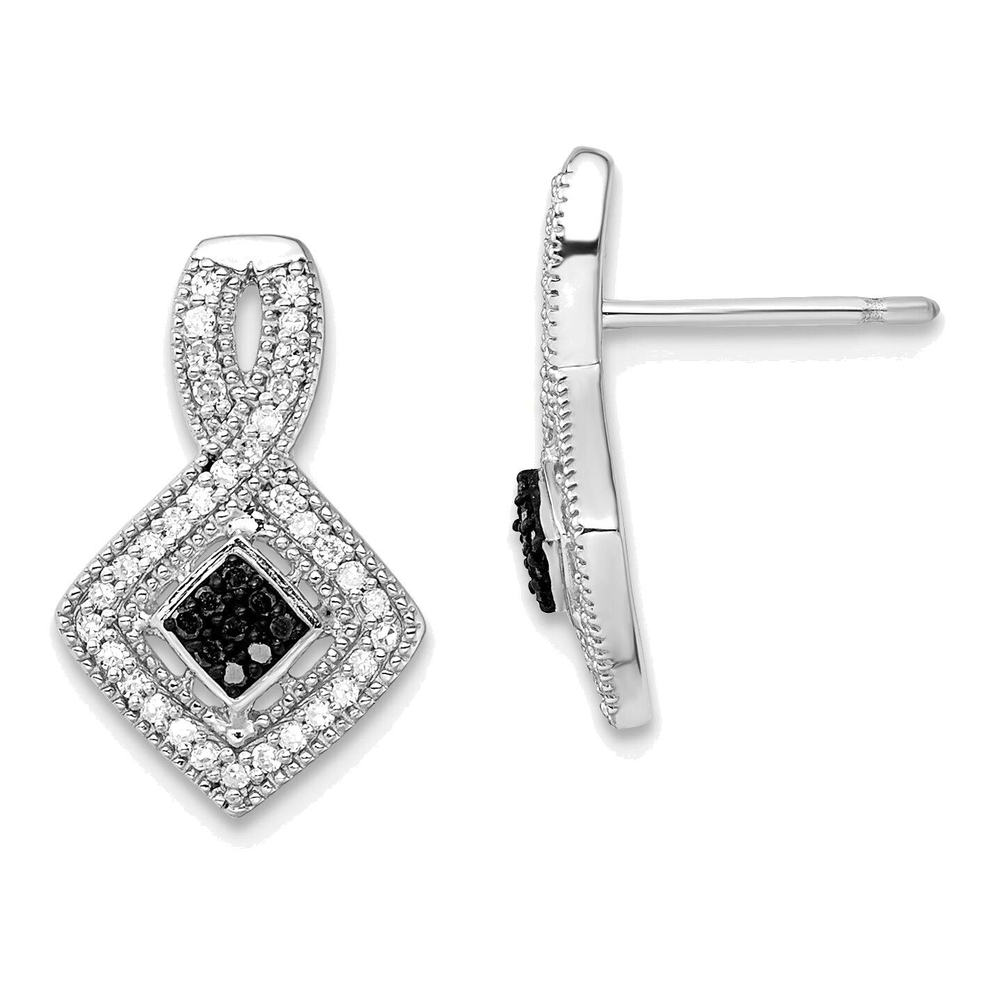 Luxury Solid Sterling Silver Rhodium-Plated Black & White Diamond Stud Earrings for Women | Elegant Gift for Anniversary, Wedding & Special Occasions | Perfect for Evening Parties & Formal Events