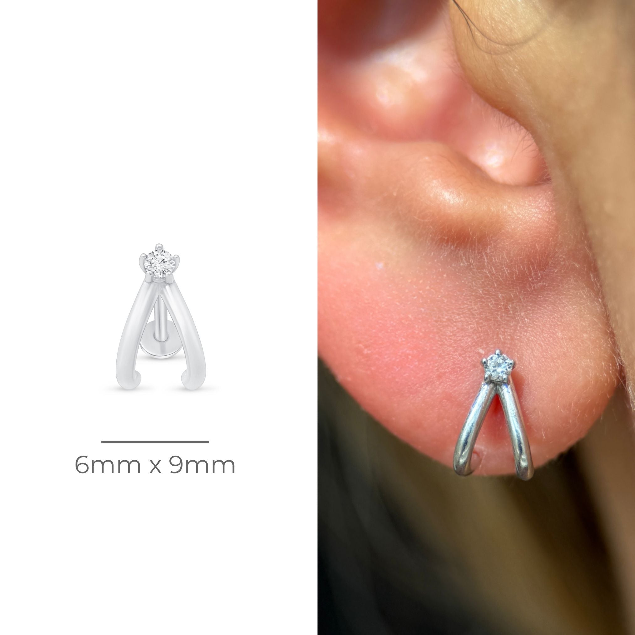 14K White Gold Diamond Double Suspender Flat Back Stud Earrings - Elegant & Durable for Weddings, Parties & Special Occasions