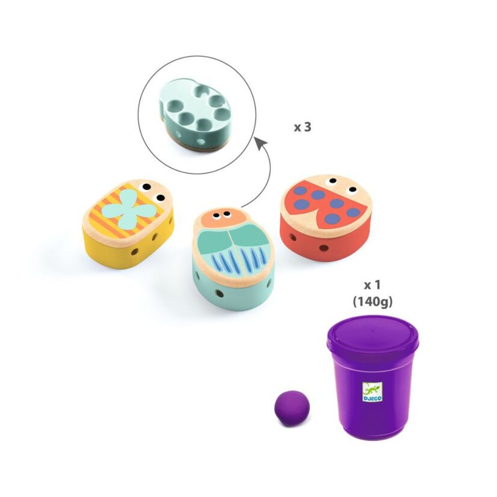 Djeco Myplastibugs Play Dough Kit - Non-Toxic Modeling Clay for Toddlers 18 Months+ - Creative Bug-Themed Sensory Play for Early Childhood Development