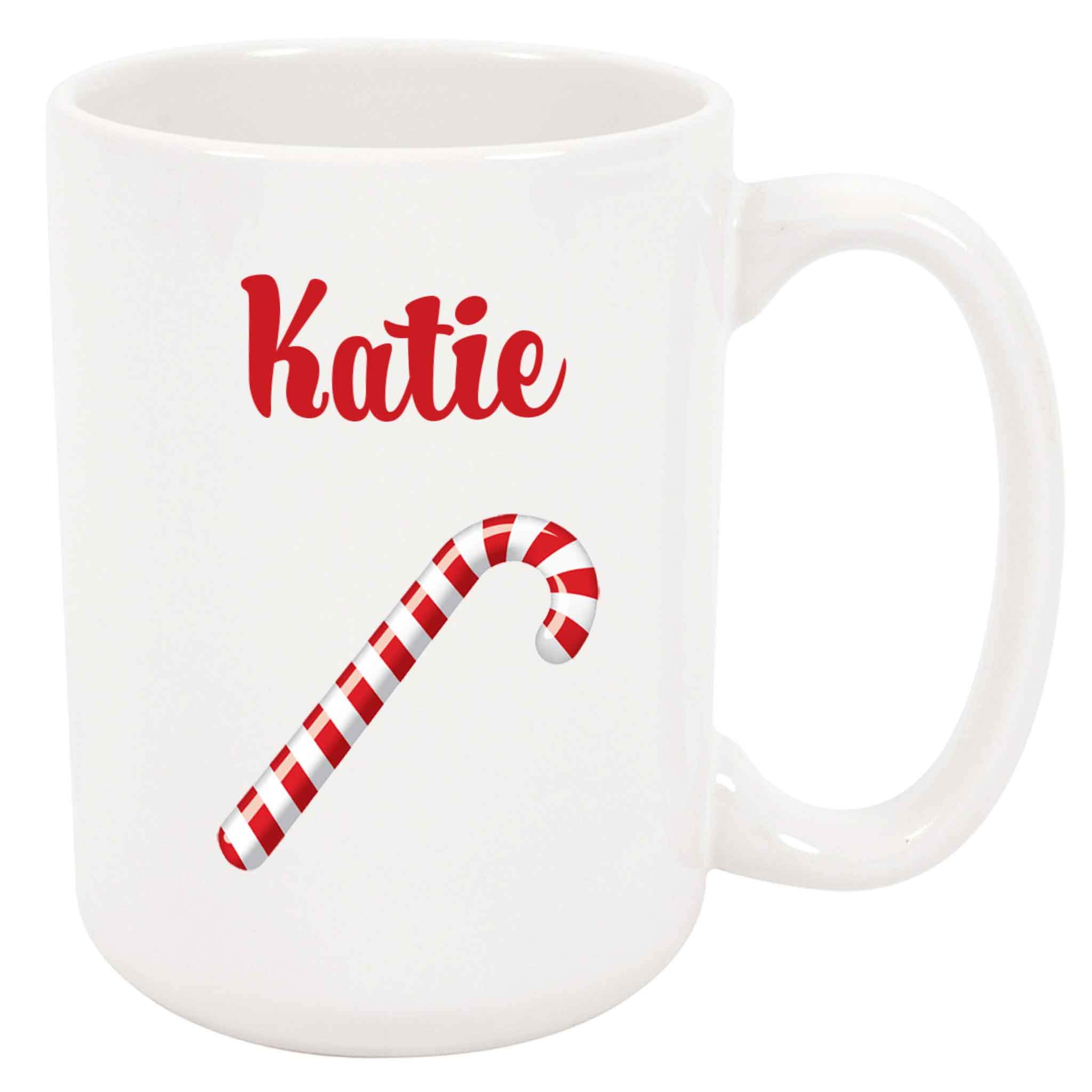 Festive Katie Candy Cane Christmas Coffee Mug - Holiday Gift for Women & Men - Perfect for Hot Cocoa, Tea & Coffee at Home or Office