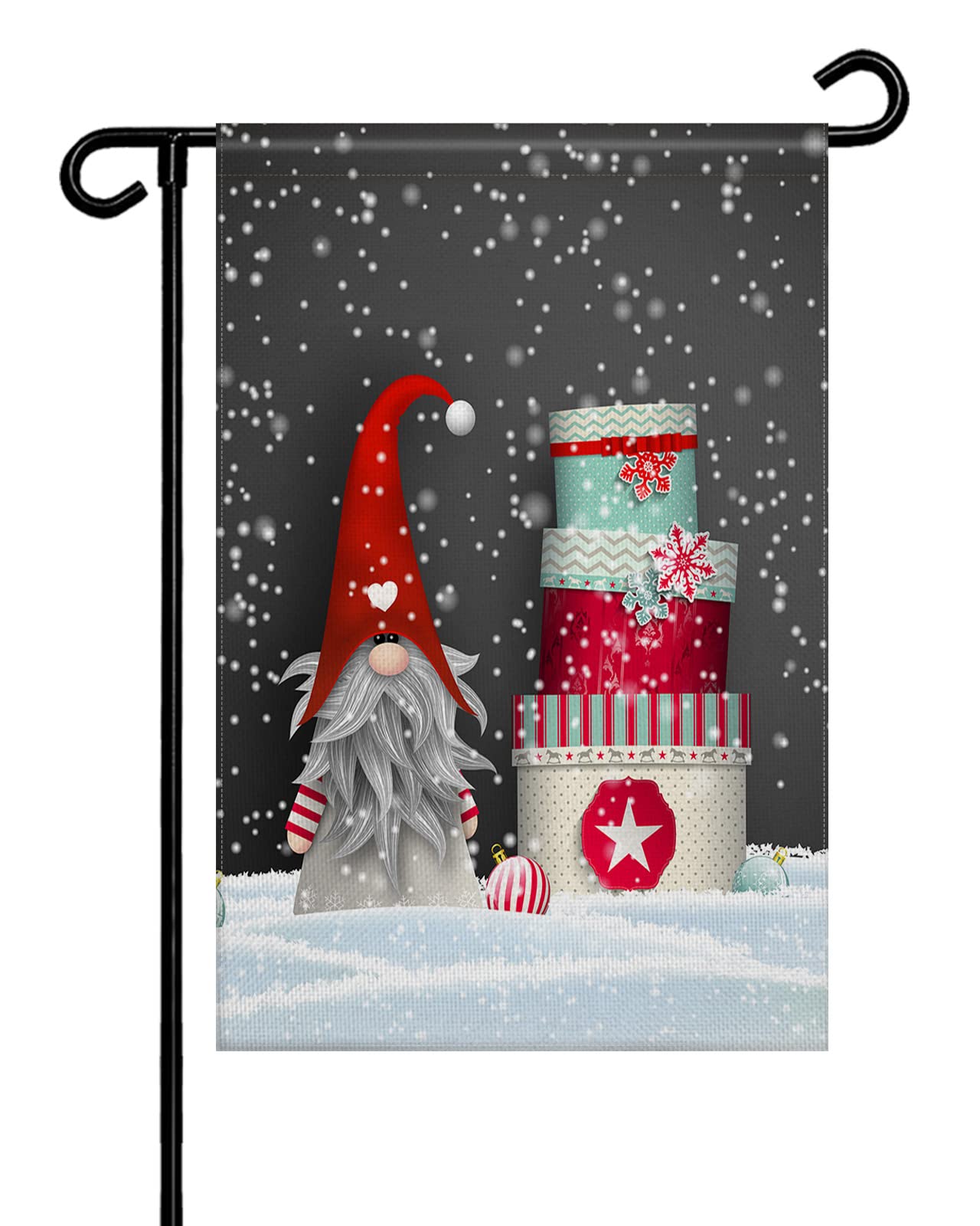 Seven Roses Christmas Gnome Double-Sided Burlap Garden Flag with Snowflake Design - 28x40 Inch Seasonal Vertical Yard Banner for Patio, Lawn & Outdoor Holiday Decor - Perfect for Christmas Welcome Signs, Front Porch Displays & Festive Home Decorations