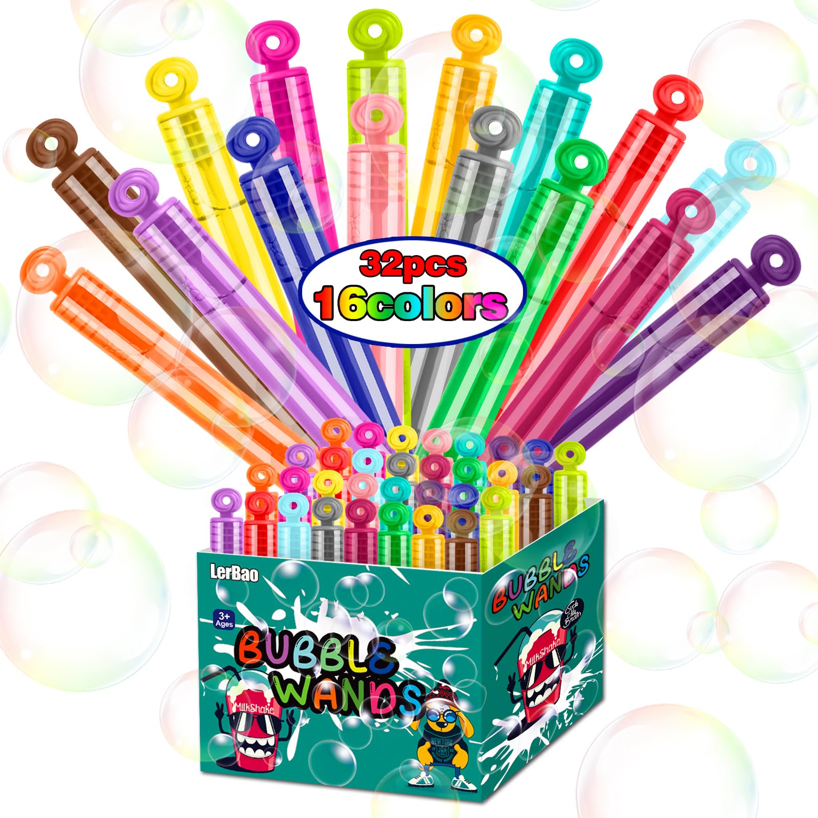 32Pcs 16 Colors Neon Mini Bubble Wands - Kids Party Favors, Bath Toys, Summer Outdoor & Indoor Activities - Perfect for Birthday Parties, Christmas, Weddings & Backyard Fun
