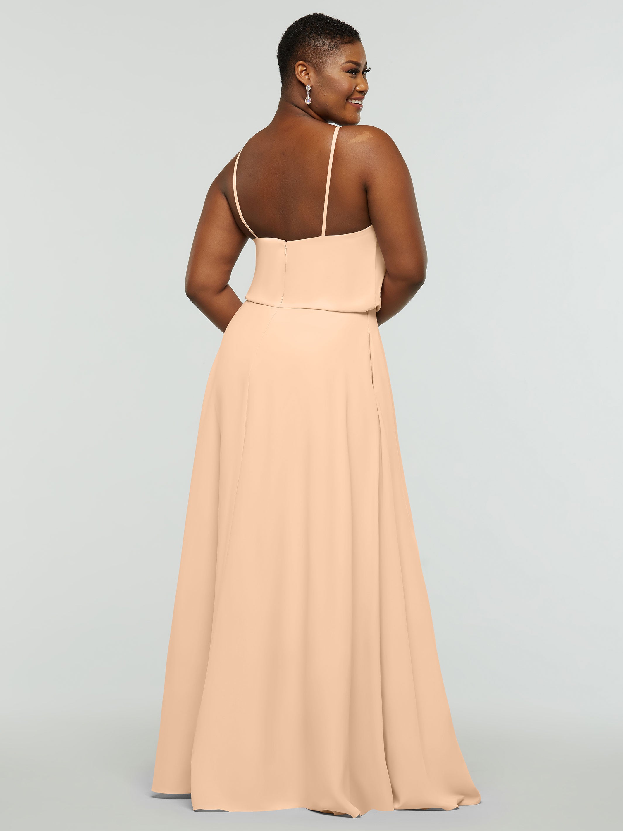 Elegant 83015 Stretch Chiffon A-Line Bridesmaid Dress with Halter Neckline - Perfect for Weddings, Formal Events & Special Occasions
